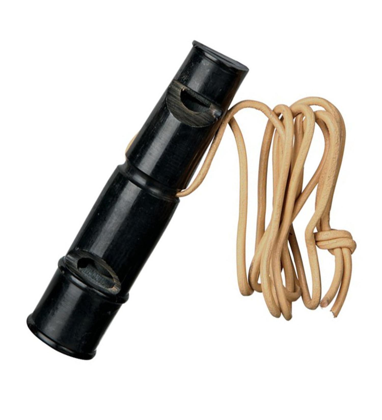 Schecker buffalo horn whistle with leather strap with whistle tone and trill tone double tone whistle