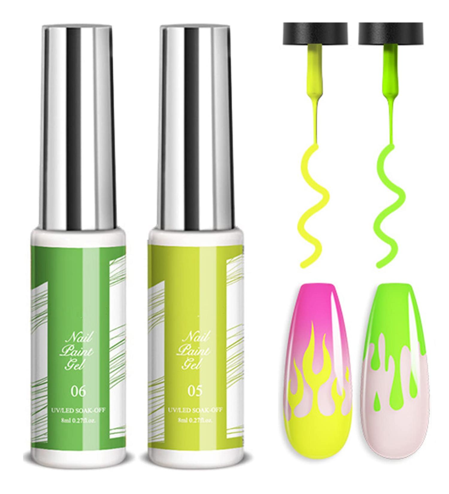 Neon Gel Polish Liner Gel Nail Polish 2 Colors Neon Set Yellow Green Liner Gel Art Soak Off Shimmer Nail Polishes For Drawing Lines Color Painting UV Liner Gel For Women Festival (B) - Buy Online on SooperMarket.com