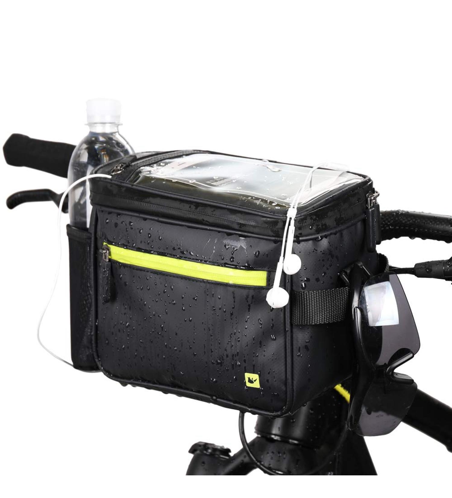 Rhinowalk Waterproof Bicycle Handlebar Pocket Bag - Matte Green | Front Wheel Camera & Cell Phone Holder with Transparent Window - Buy Online on SooperMarket.com