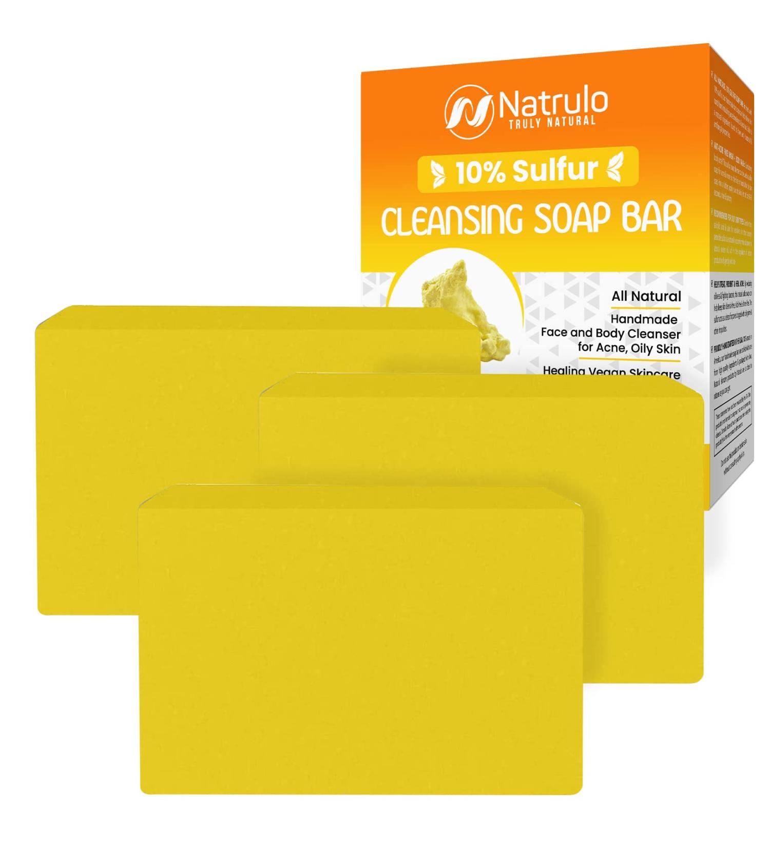 All Natural 10% Sulfur Soap Bar for Acne & Oily Skin - Lemongrass & Tea Tree Facial Cleanser with Vitamin E - Made in USA (4 oz) - Buy Online on SooperMarket.com