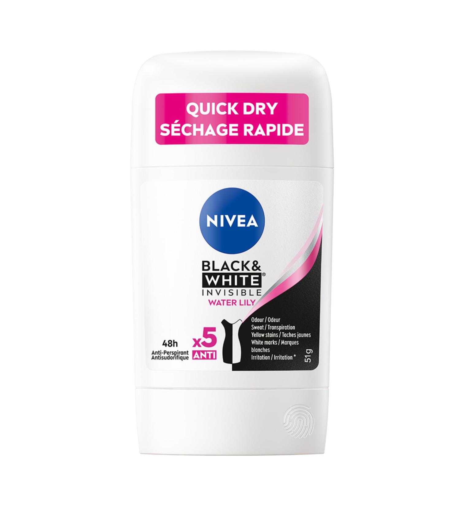 NIVEA Black & White Invisible 48H Protection Water Lily Anti-Perspirant Stick 51g - Buy Online on SooperMarket.com