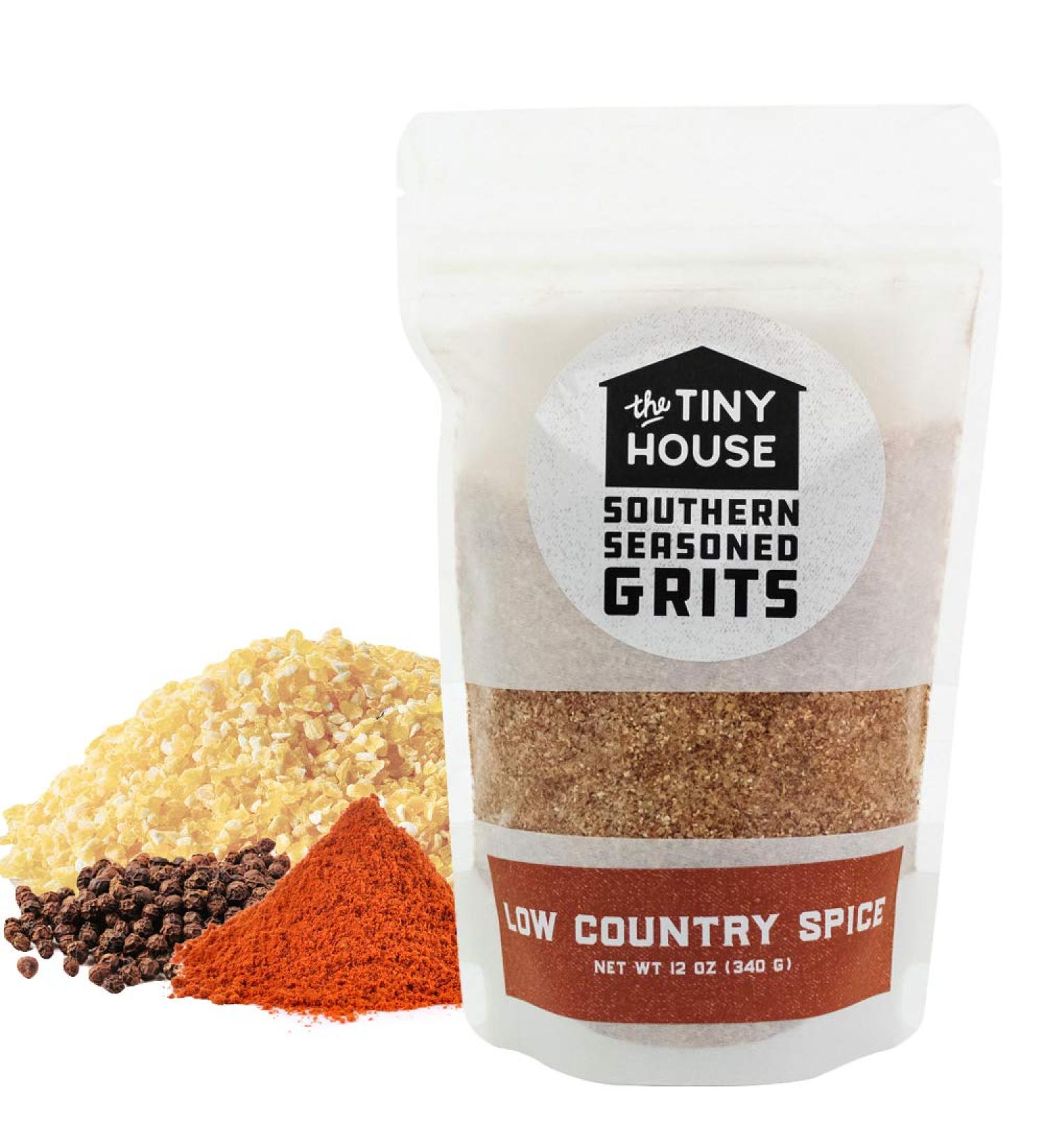 The Tiny House Stone Ground White Corn Seasoned Grits with Low Country Spice - Old Fashioned Flavored Grits - Easy to Prepare Southern Grits Proudly Made in the USA - 12 oz Bag Low Country Spice 12 Ounce - Buy Online on SooperMarket.com