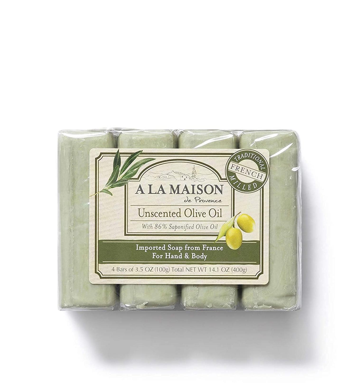 A La Maison Unscented Olive Oil Bar Soap - Triple French Milled Natural Moisturizing Hand Soap (Pack of 4 Bars, 3.5 oz each) - Buy Online on SooperMarket.com