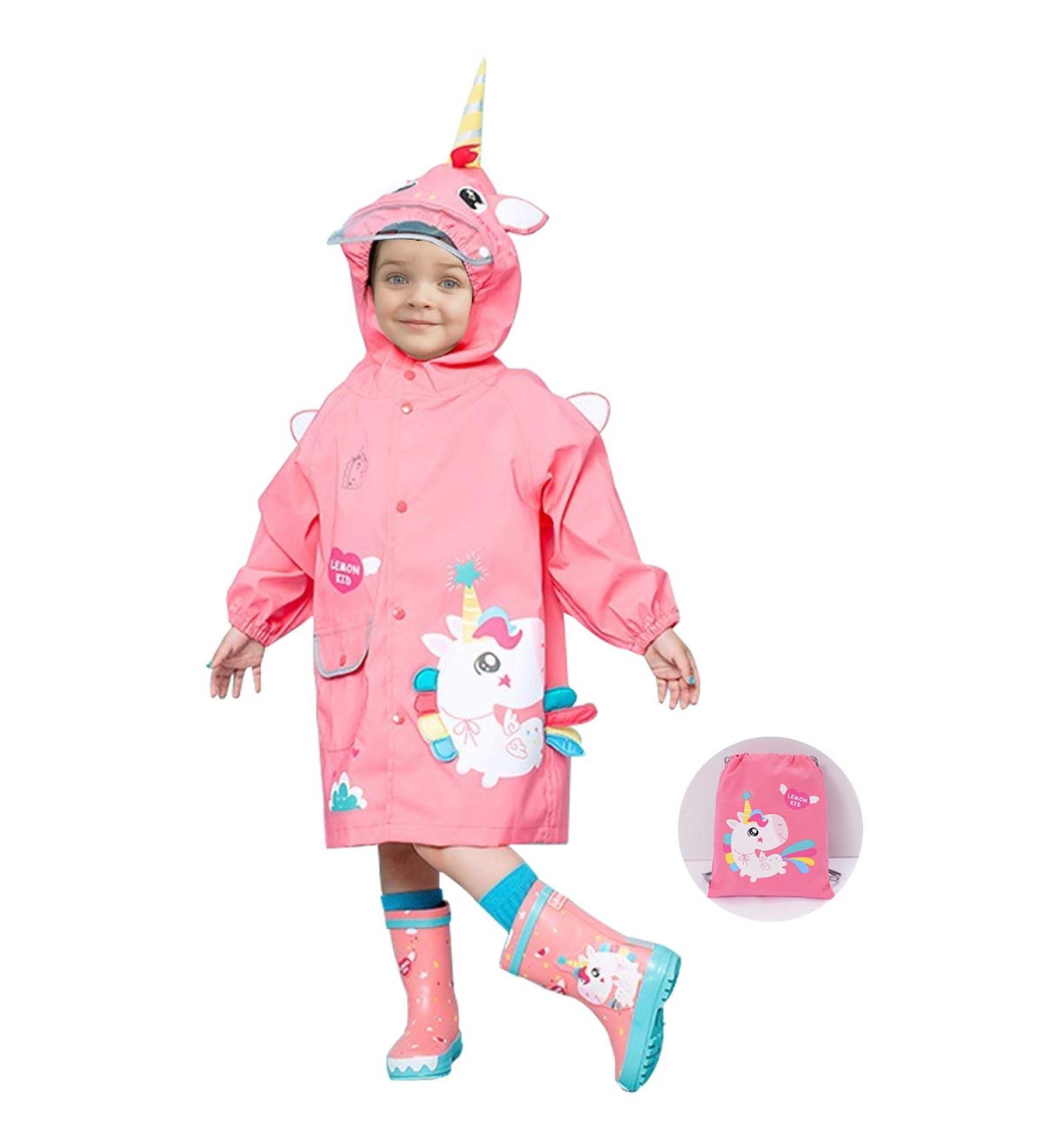 Barakara Kids Rain Poncho | Waterproof Toddler Rain Suit | Lightweight Reusable Hooded Jacket | Reflective Safety | Pink B S - Buy Online on SooperMarket.com