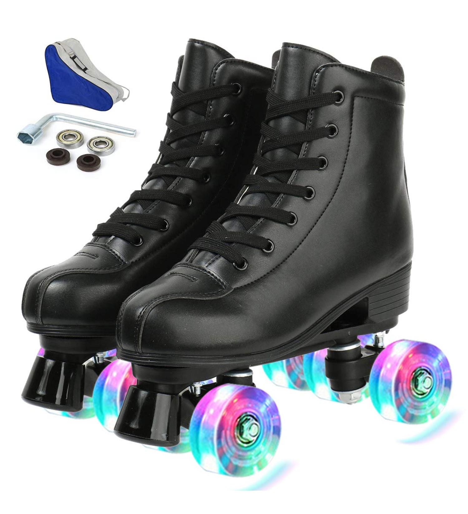 Jessie PU Leather Roller Skates | Adjustable Four-Wheel Premium Skates for Women, Men, Boys, Girls | Flash Wheel | Women's 8 / Men's 6.5 - Buy Online on SooperMarket.com