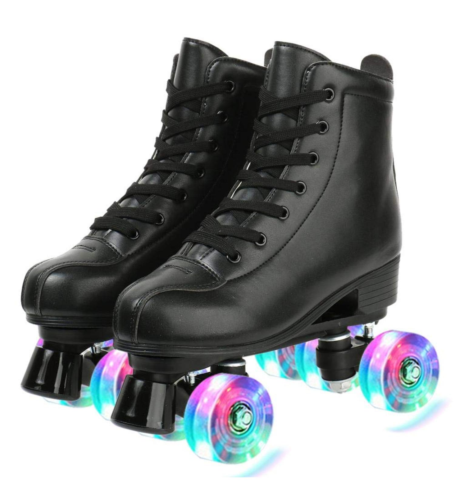 PU Leather High-top Roller Skates with Flash Wheels and Carry Bag - Size US 13 - Buy Online on SooperMarket.com