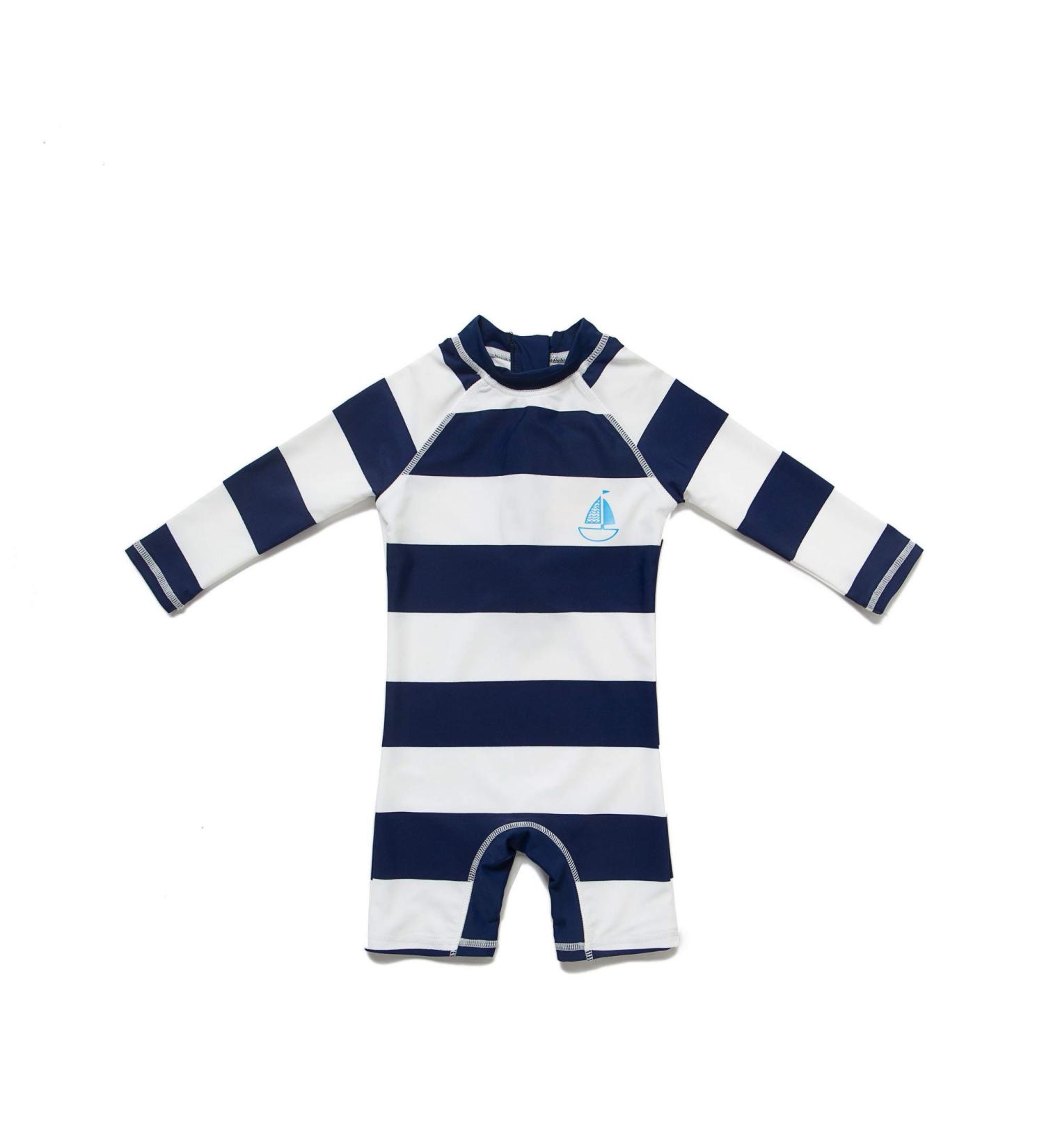 Bonverano Baby Boys Swimsuit/Sunsuit UPF 50+ Sun Protection with Sun Hat - Navy Stripe | 9 Months - Buy Online on SooperMarket.com