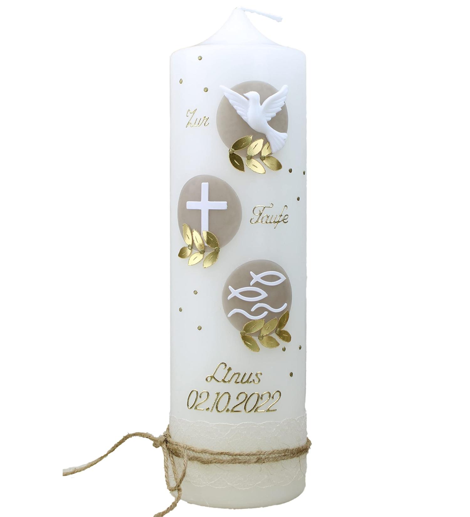 Cerziies Personalized Baptism Candle LINUS for Boys & Girls - Custom Name & Date Hand-Decorated | 25x6 cm - Buy Online on SooperMarket.com