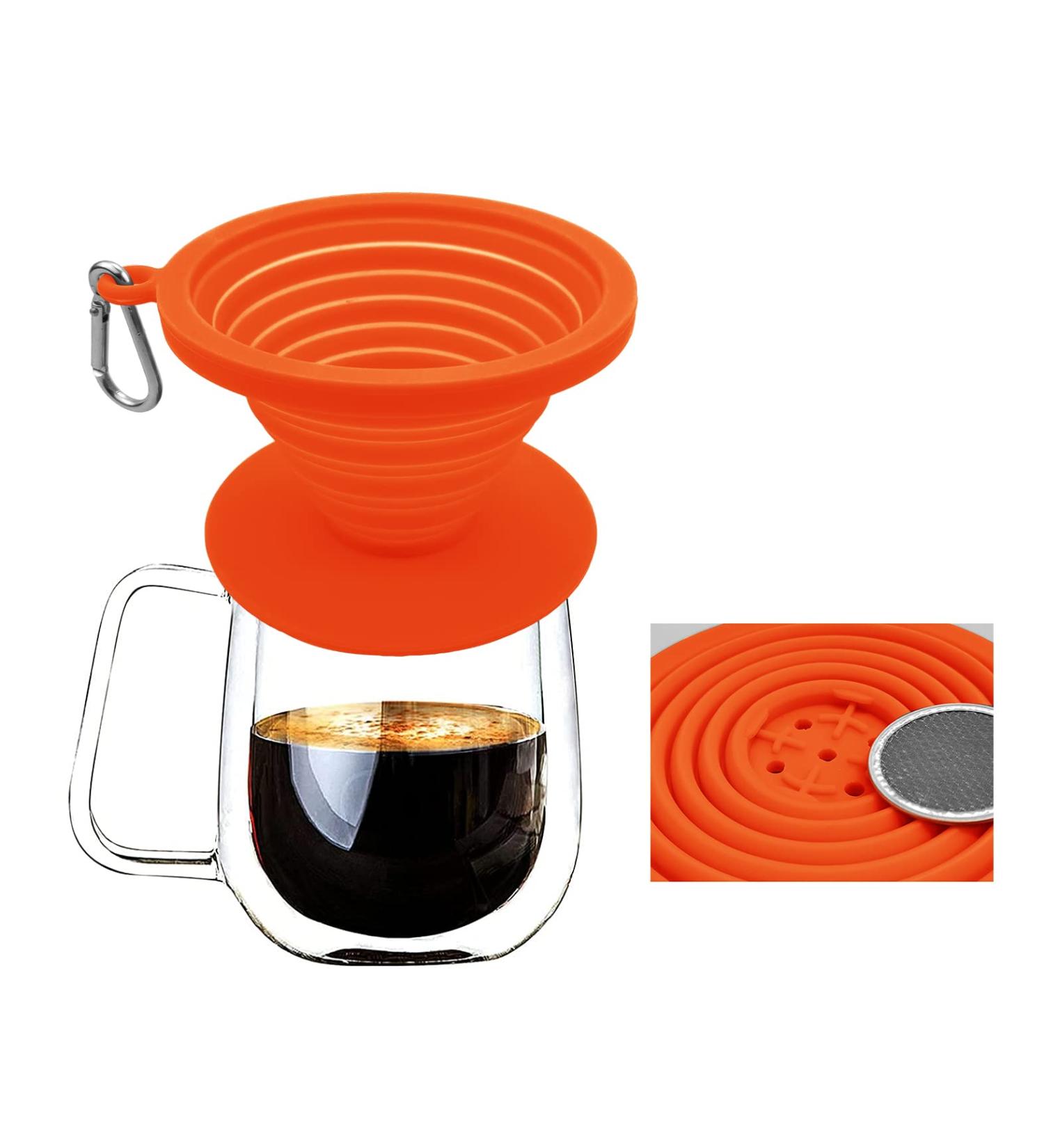 Collapsible Silicone Pour Over Coffee Dripper | Reusable Cone Filter Holder for Travel & Camping | Paperless Coffee Maker with Carabineer | Orange - Buy Online on SooperMarket.com
