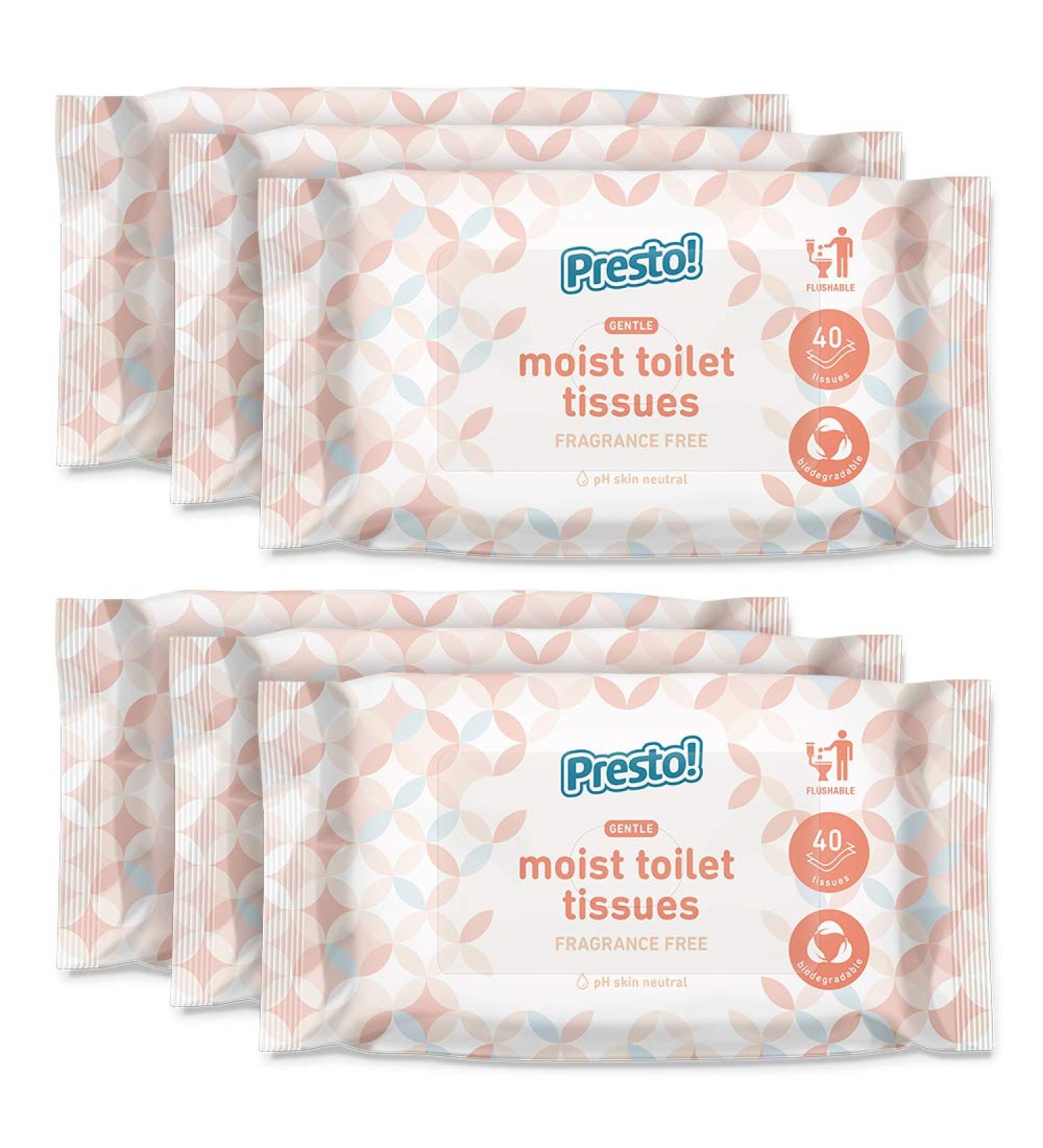 Amazon Brand Presto! Wet Wipes - Gentle Flushable Unscented 240 Count (6 Packs of 40) | International Shipping Available - Buy Online on SooperMarket.com
