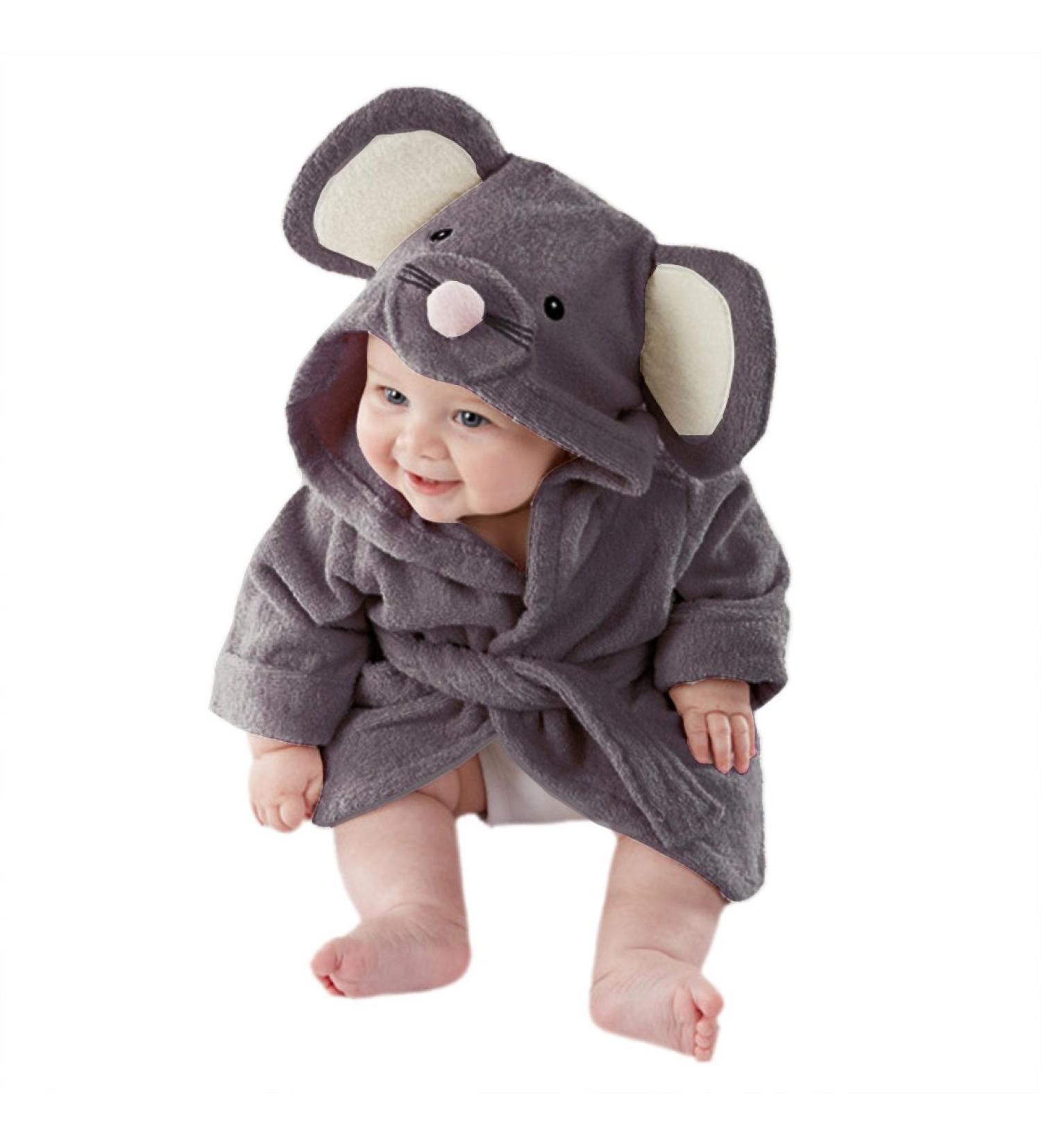 CuteOn Unisex Baby Kids Cartoon Animal Flannel Hooded Bathrobe Pajamas Nightwear 110 Mouse