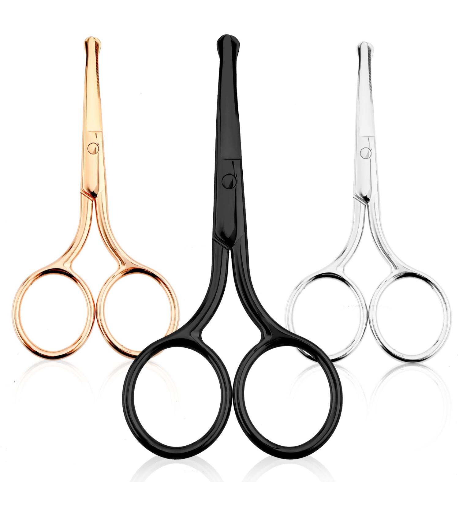 WLLHYF 3 Packs Nose Hair Scissors Rounded Tip Eyebrow Mustache Ear Hair Grooming Trimming Stainless Steel Professional Small Beard Nail Cuticle Eyelashes Beauty Scissors for Men Women Black/Silver/Rosegold - Buy Online on SooperMarket.com
