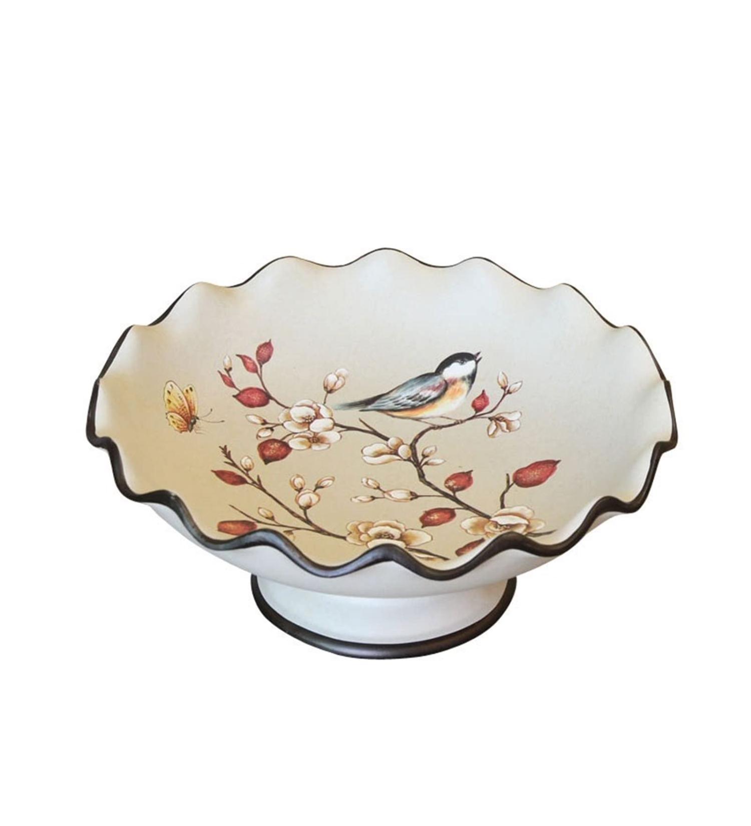 Fruit Basket Bowl Fruit Dish New Chinese Retro Handmade Round Wave Pattern Ceramic Fruit Bowl Living Room Kitchen Decor Fruit Plate Candy Bowl Fruit Bowls - Buy Online on SooperMarket.com