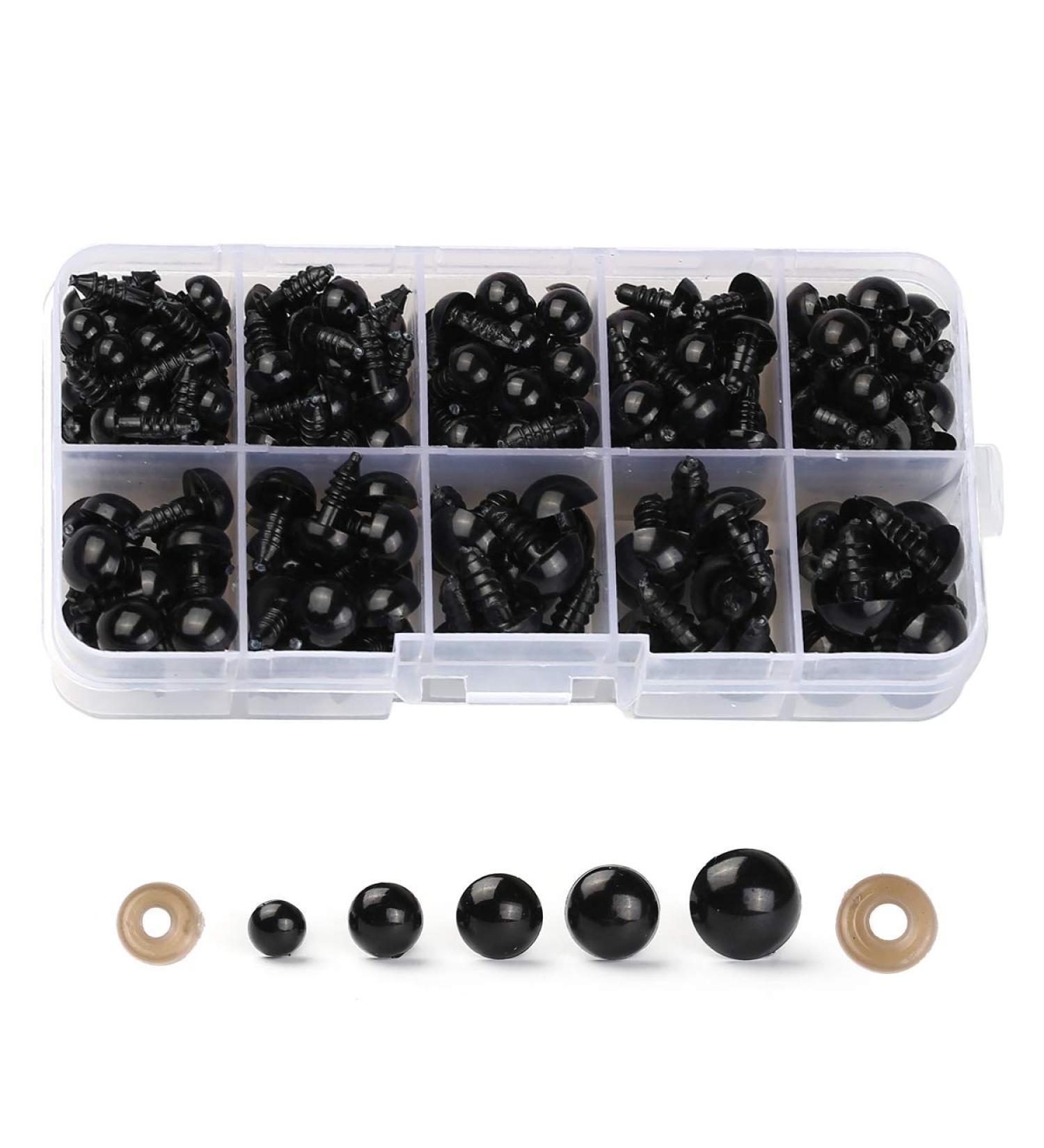 100PCS Solid Black Eyes with Washers for DIY Puppet & Plush Animal Making - Buy Online on SooperMarket.com