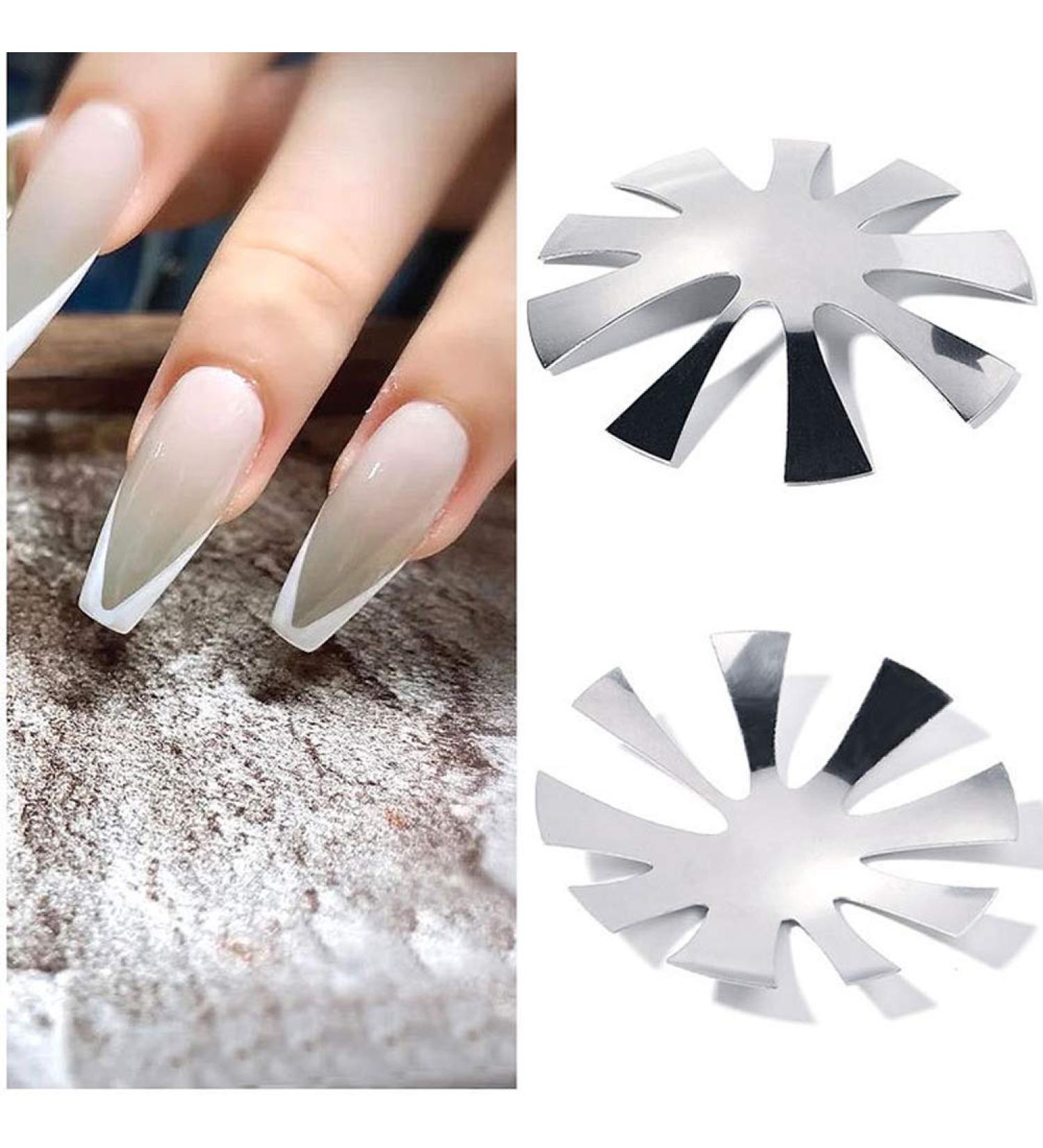 Isaken 3-Piece French Nail Edge Trimmer Set | Acrylic Nail Cutter & Metal Stencil Template for Perfect French Manicure | UV Polyacryl Gel Tool in Silver - Buy Online on SooperMarket.com