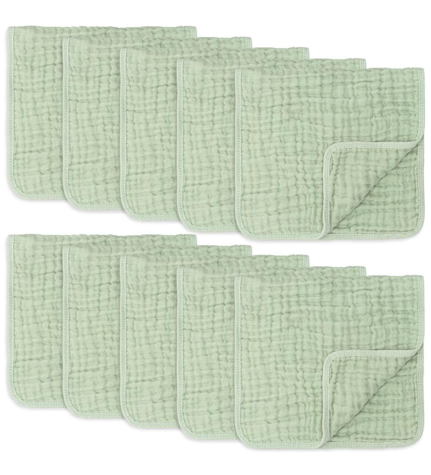 Comfy Cubs Muslin Spit Towels - 10 Pack Large 100% Cotton Hand Washcloths Extra Absorbent & Soft Sage Color Ideal for Baby Care - Buy Online on SooperMarket.com