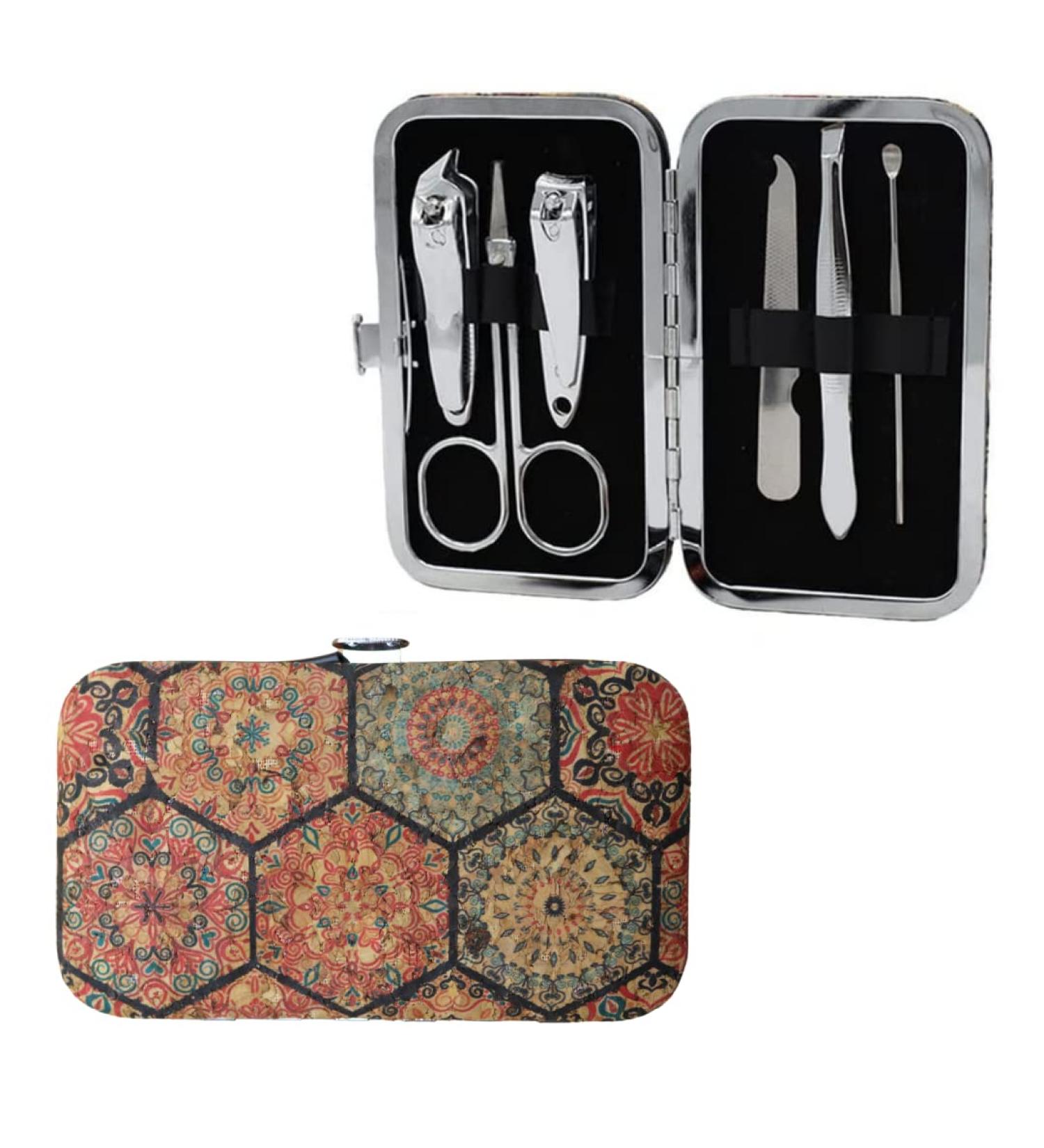 Cork Manicure Pedicure Kit 6 Pieces Stainless Steel Nail Scissors and Cuticle Tools Set with Cork Box - Buy Online on SooperMarket.com