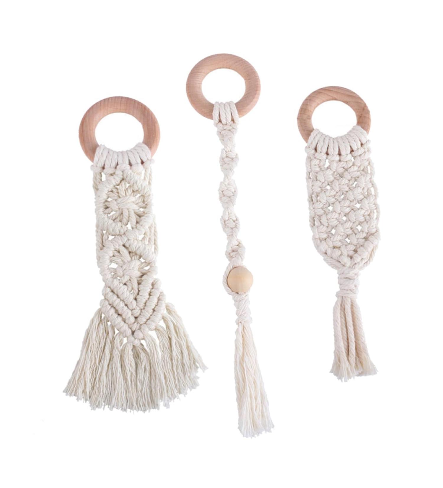 Vicasky 3 Pcs Handwoven Cotton Rope Dental Care Toys - Bitter Cotton Bite Sticks & Rings for Toddlers | Safe Handmade Beech Teething Relief - Buy Online on SooperMarket.com