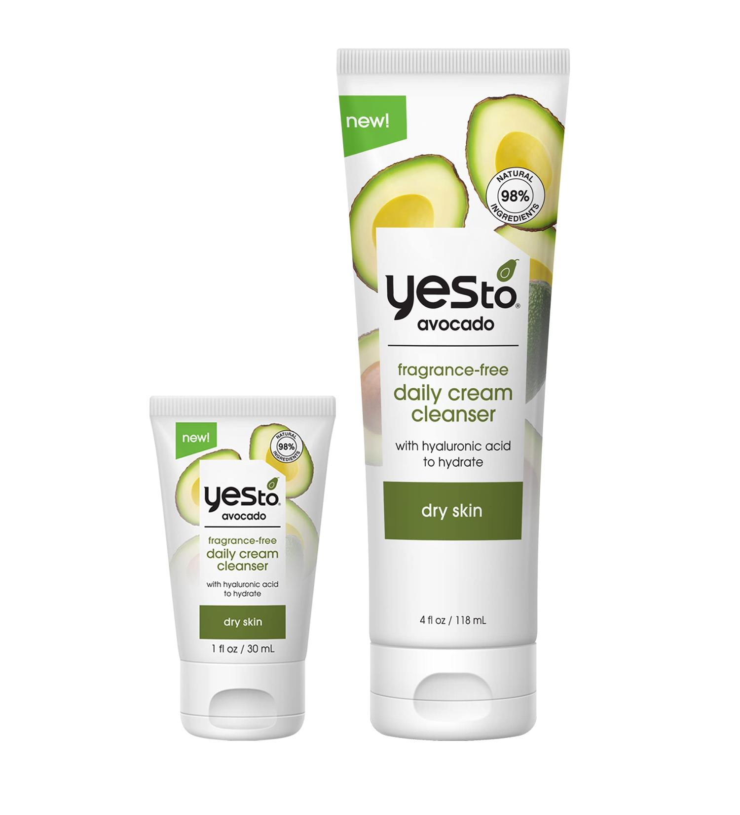 Yes To Avocado Hydrating Daily Cream Cleanser Bundle - Fragrance Free Vegan Face Wash with Hyaluronic Acid & Glycerin 4 Fl Oz + 1 Fl Oz Travel Size Natural & Cruelty Free - Buy Online on SooperMarket.com