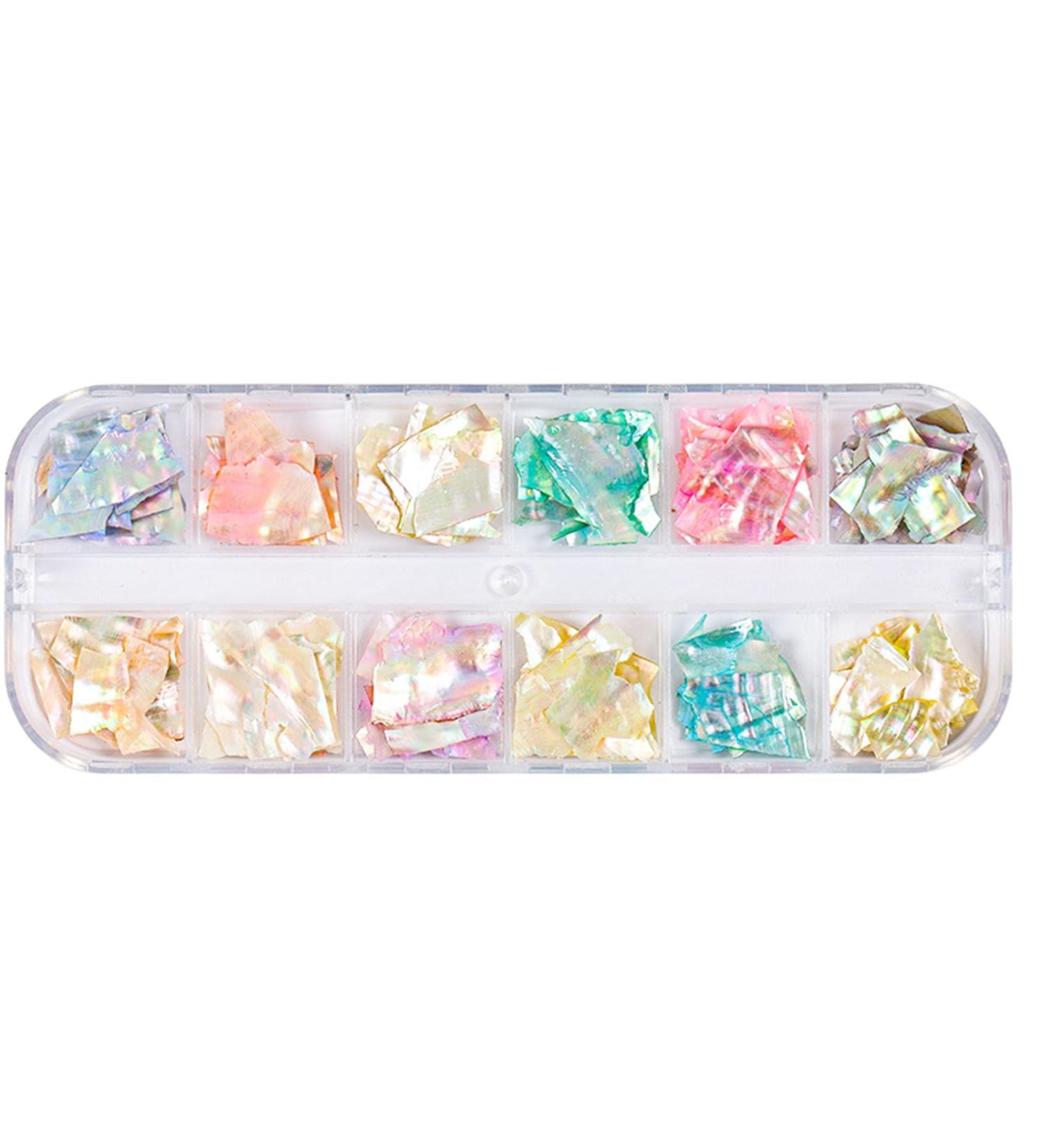 12 Colors 3D Irregular Nail Art Abalone Slices Colorful Nail Art For Shell UV Gel Nail Sequ Nail Art Shell Slices CT30 - Buy Online on SooperMarket.com