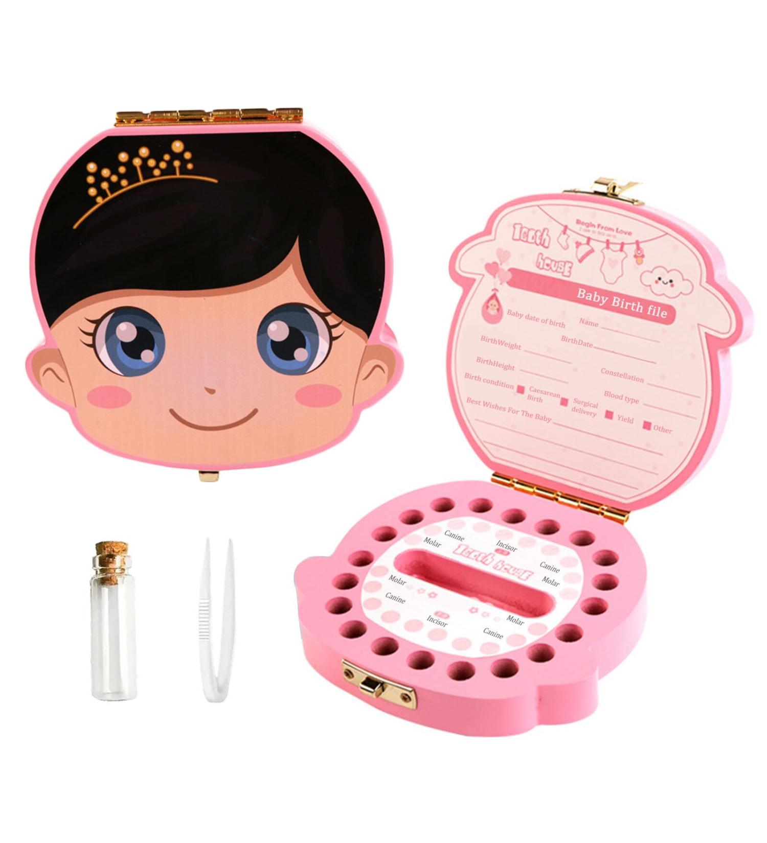 Children's Wooden Tooth Box - Baby Teeth Keepsake Organizer for Boys and Girls | Souvenir Baby Tooth Storage Box - Pink/Girl - Buy Online on SooperMarket.com