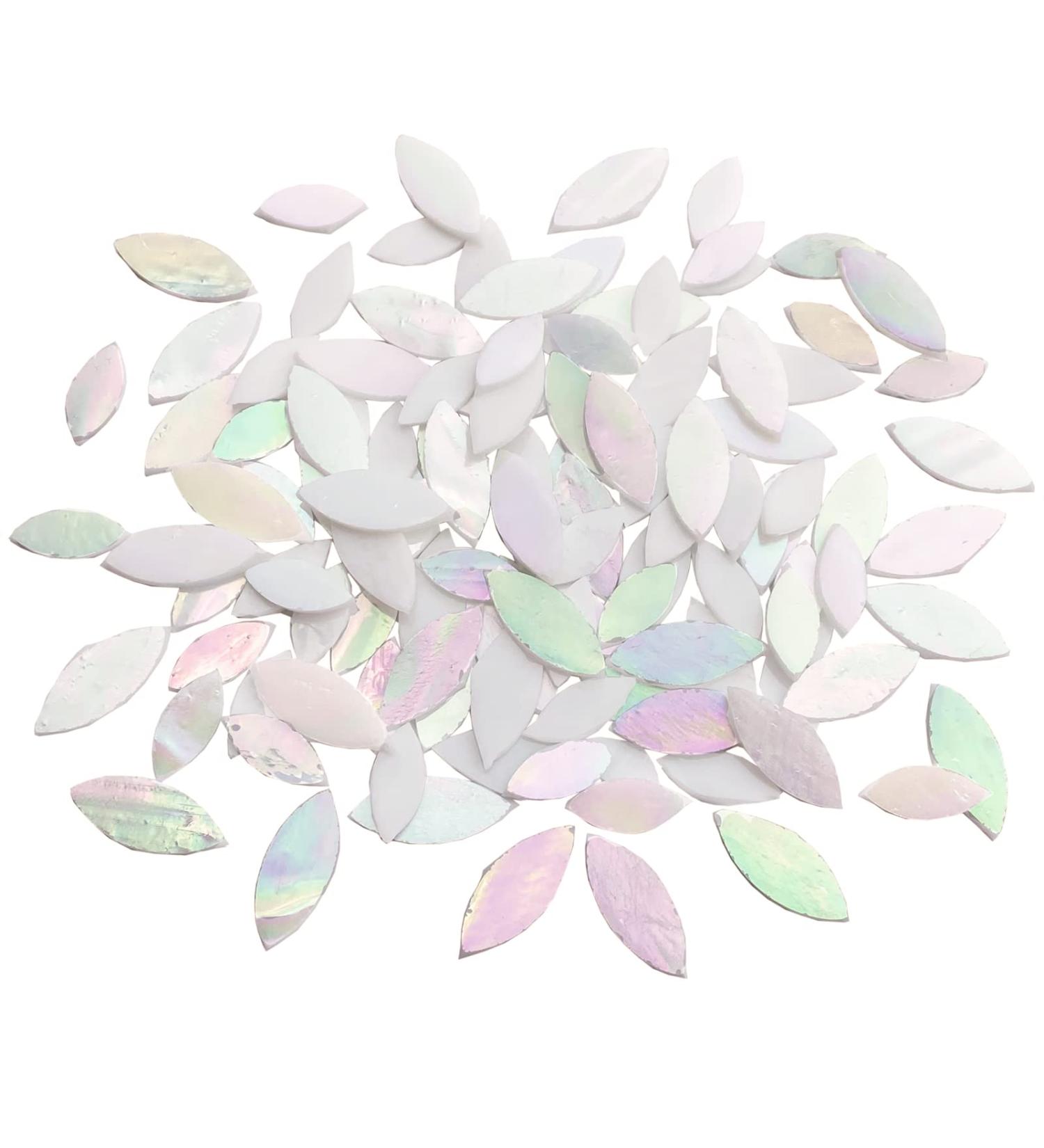 KALUCION 120 Pcs Iridescent White Petal Mosaic Tiles - Stained Glass Flower Petals Kit for Mosaics and Crafts - Buy Online on SooperMarket.com