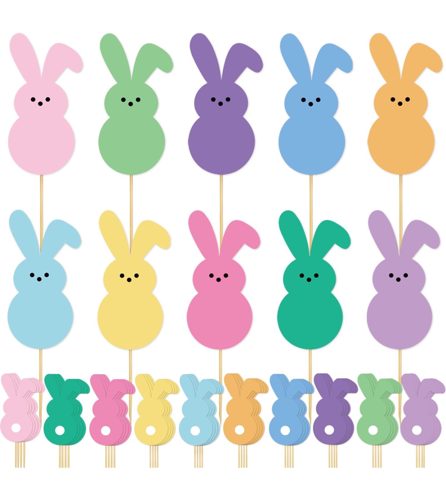 Whaline 60Pcs Easter Cupcake Topper Double-Sided Easter Bunny Cupcake Picks Colorful Rabbit Food Picks for Easter Spring Party Supplies Cake Decorations - Buy Online on SooperMarket.com