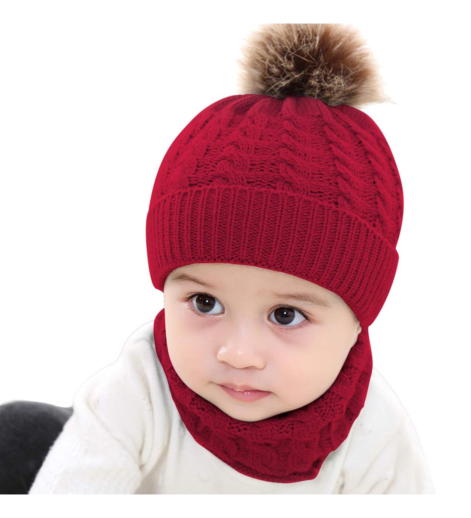 Yinuoday 2PCS Toddler Baby Knit Hat Scarf Set - Winter Warm Beanie Cap with Circle Loop Scarf Neckwarmer in Red - Buy Online on SooperMarket.com