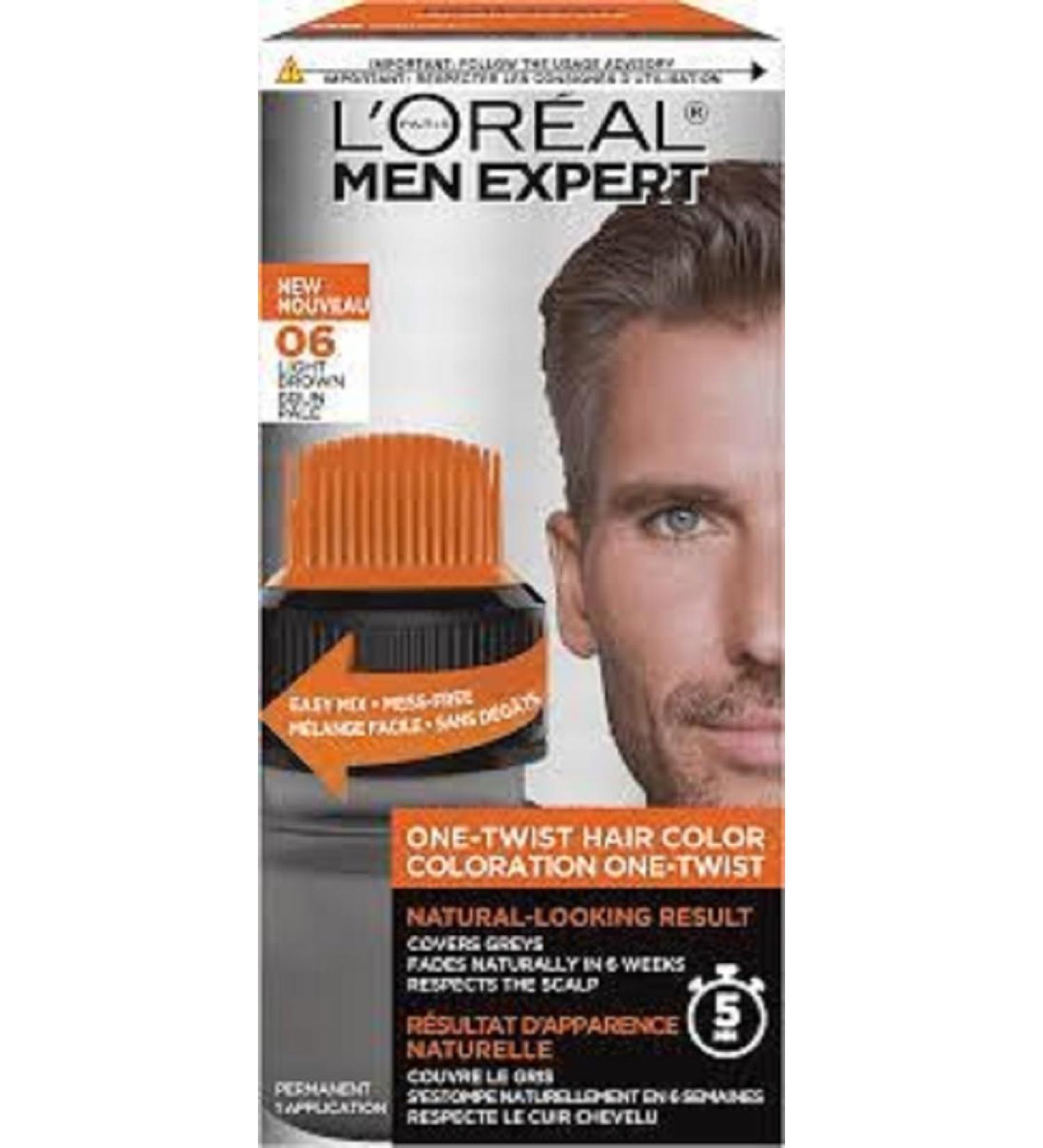 L'Oreal Paris Men Expert One Twist Hair Colour Black Hair Dye For Men. Mens Hair Dye For Men Dying Hair To Cover Grey Hair Gives Quick Natural Looking Results - 6 - Light Brown