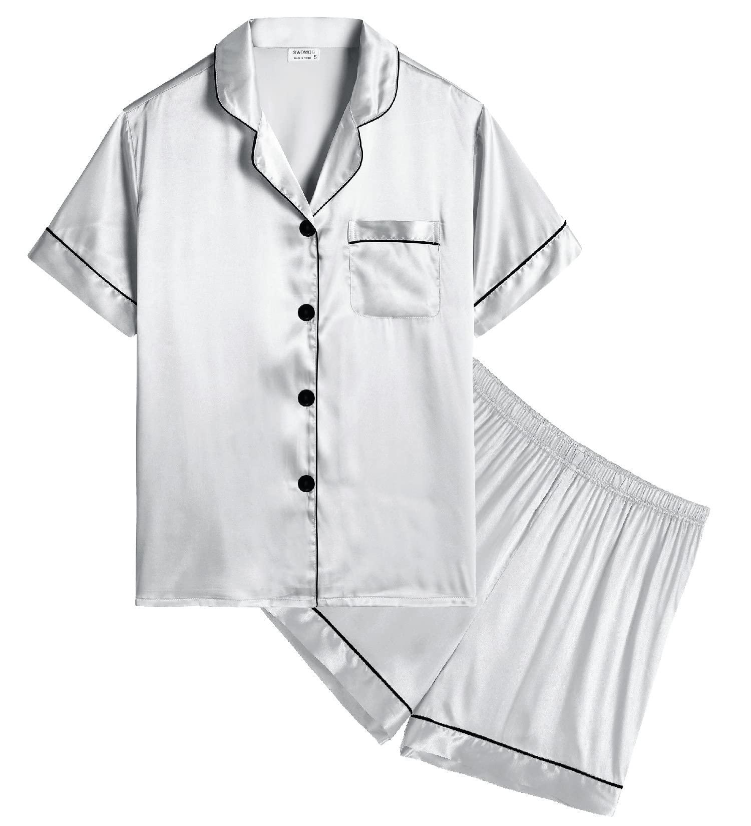 SWOMOG Kids Silk Pyjamas Set | Short Sleeve Satin PJs for Girls Boys | Button-Down Silky Nightwear for Children and Teens | Gray, Ages 4-5 - Buy Online on SooperMarket.com