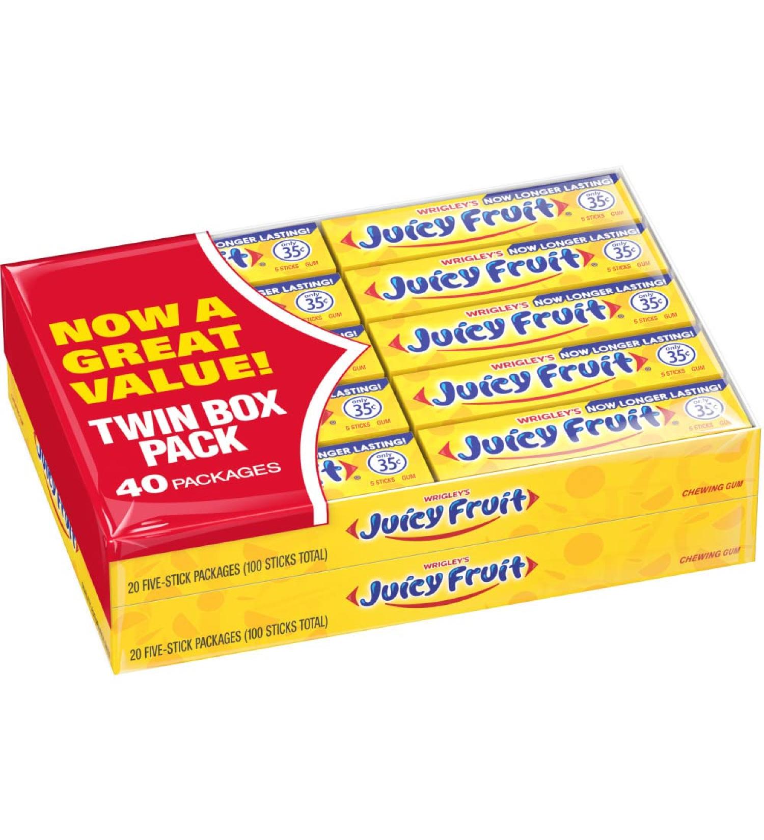JUICY FRUIT Original Bubble Chewing Gum 5 Count (Pack of 40)