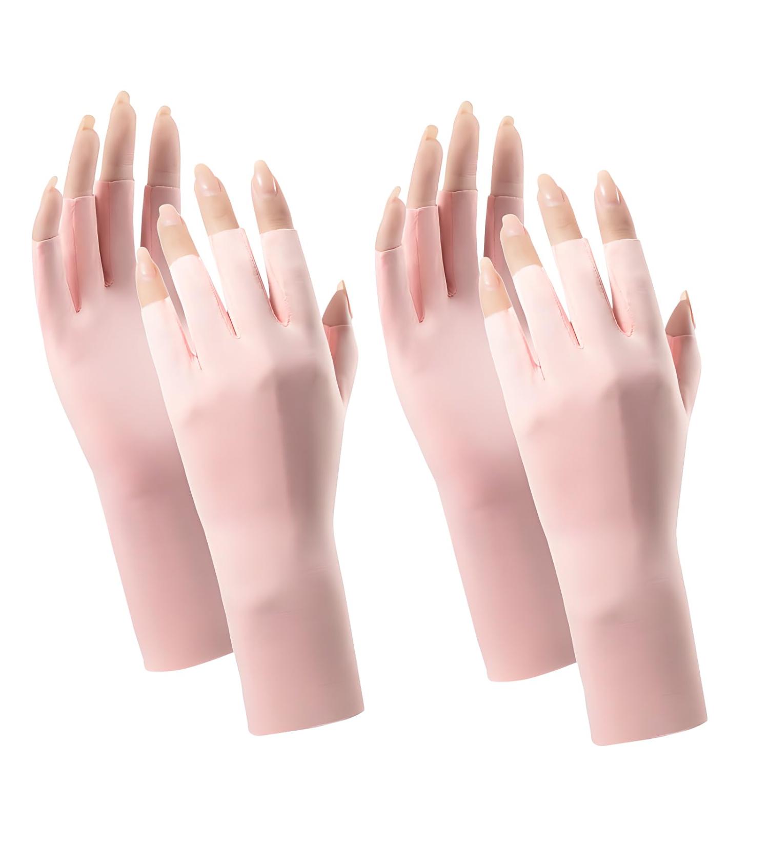Betinyar 2 Sets of UV Gloves for Gel Nails UPF50+ Fingerless UV Light Gel Nail Gloves UV Protective Gloves(Pink) - Buy Online on SooperMarket.com
