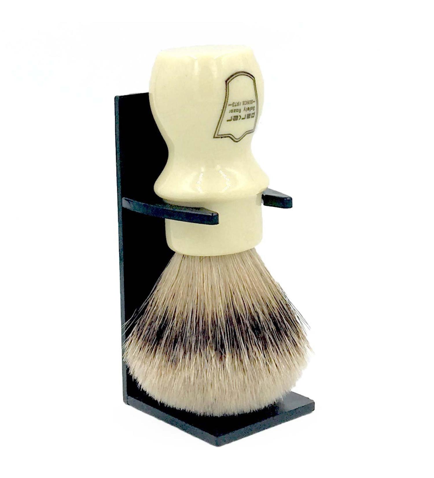 Parker Safety Razor Silvertip Badger Shaving Brush Set with Stand - Extra Dense Bristles - Long Handle for Shaving Mug - Ivory Color - Buy Online on SooperMarket.com