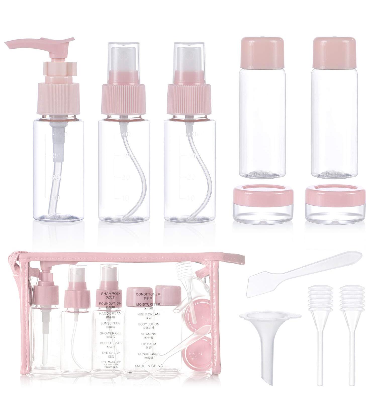 Xiyee Travel Bottles Set - 10-Piece Empty Cosmetic Containers for Shampoo Shower Gel & Cream - Perfect Travel Accessories (Pink) - Buy Online on SooperMarket.com