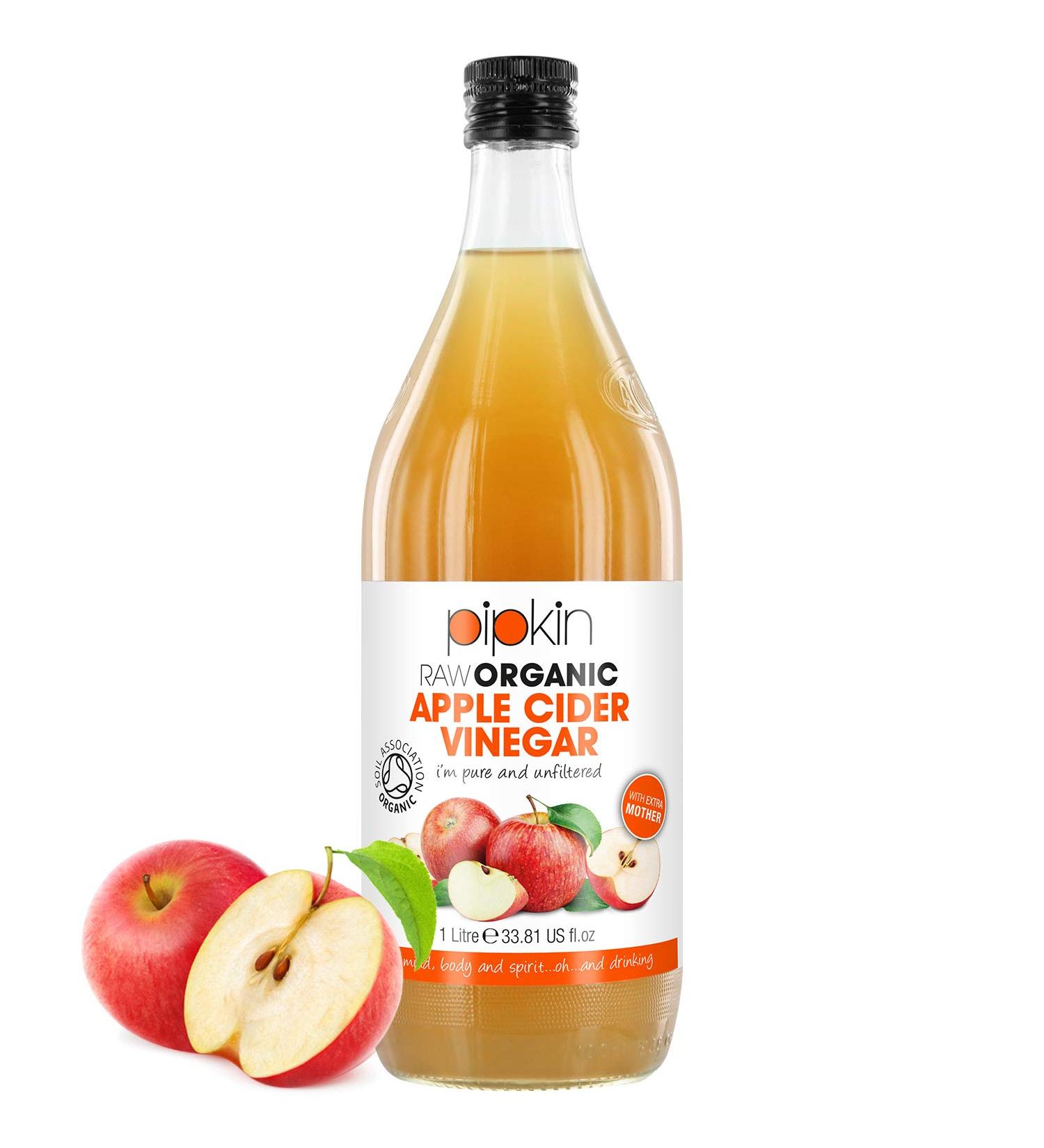 Pipkin 1000ml Raw Organic Apple Cider Vinegar with Mother Non-GMO 5% Acidity - Vegan & Vegetarian Friendly (Glass Bottle) - Buy Online on SooperMarket.com