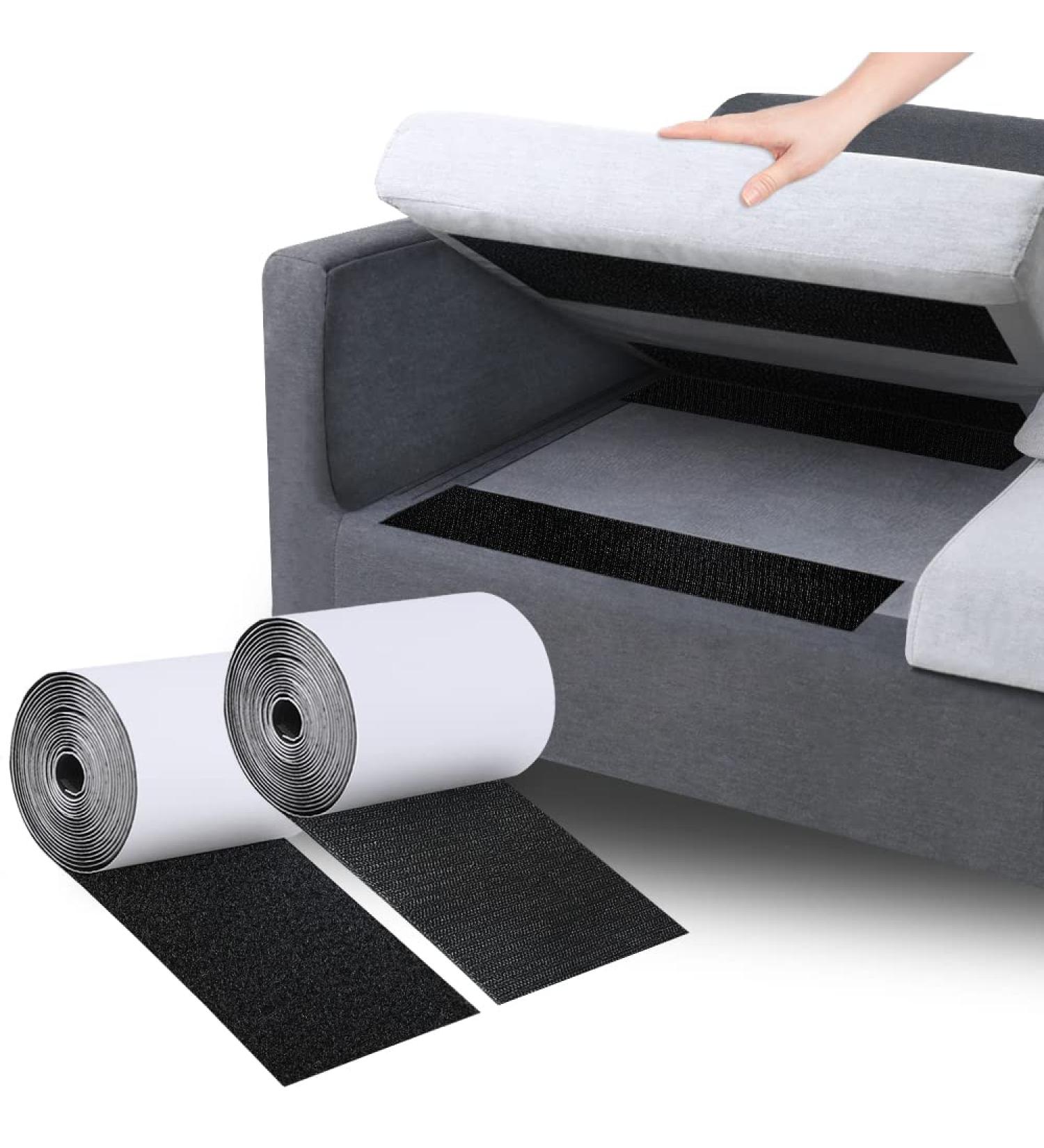 Non Slip Cushion Pad Tape - 4x10' Black Hook Loop Roll with Adhesive | Prevent Couch Cushions Sliding - Buy Online on SooperMarket.com