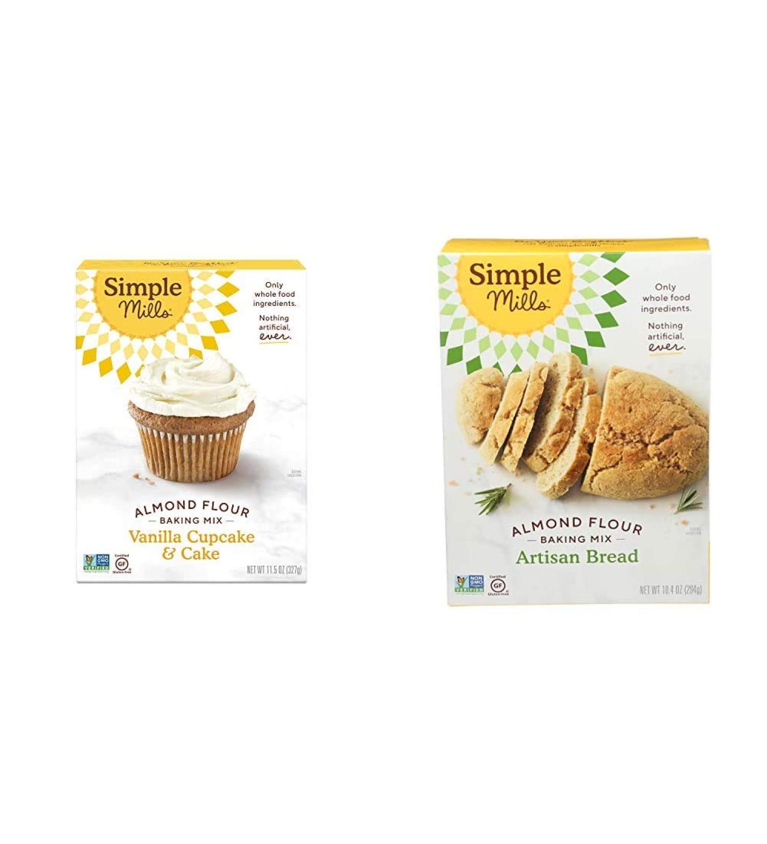Simple Mills Almond Flour Baking Mix, Gluten Free Vanilla Cake Mix, Muffin pan ready, Made with whole foods & Almond Flour Baking Mix, Gluten Free Artisan Bread Mix, Made with whole foods