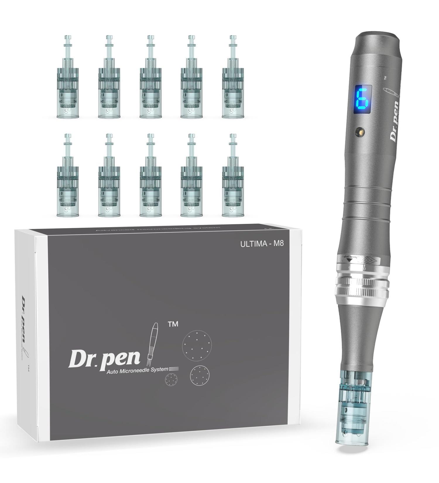 Dr.pen M8 Microneedling Pen Wireless Professional Micro Needling Pen Skin Care Tool Kit for Face and Body Auto Microneedling Device Set for Face 6 Speeds with 10 Nano Round Cartridges (UK Plug) - Buy Online on SooperMarket.com