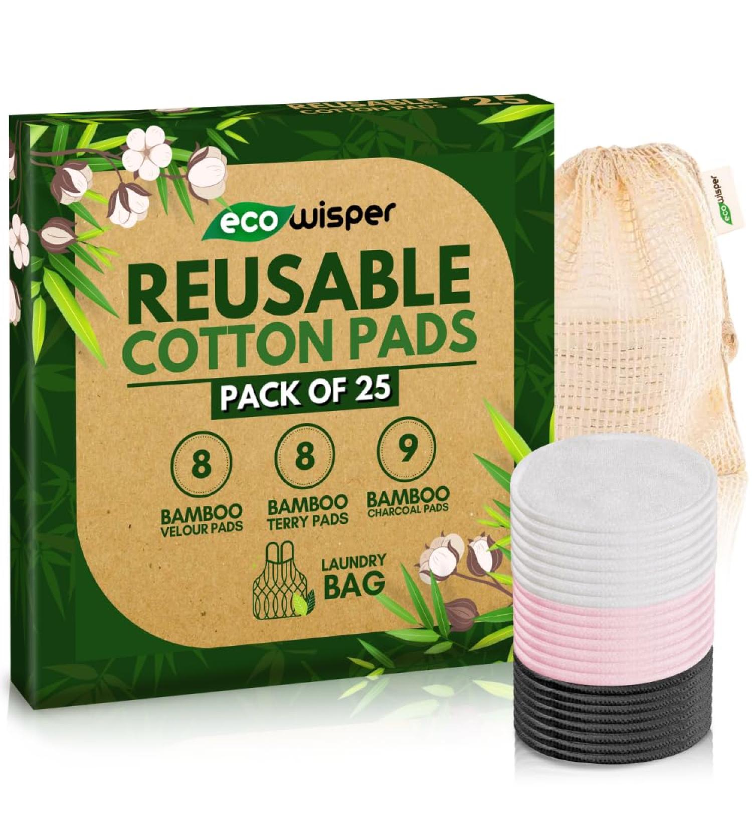 Reusable Makeup Remover Pads 25 PCS Bamboo Wipes - Reusable Cotton Pads with Washable Laundry Bag - Zero Waste Cotton Wool Pads - Eco Friendly Gifts - Soft & Gentle Makeup Wipes For All Skin Types - Buy Online on SooperMarket.com