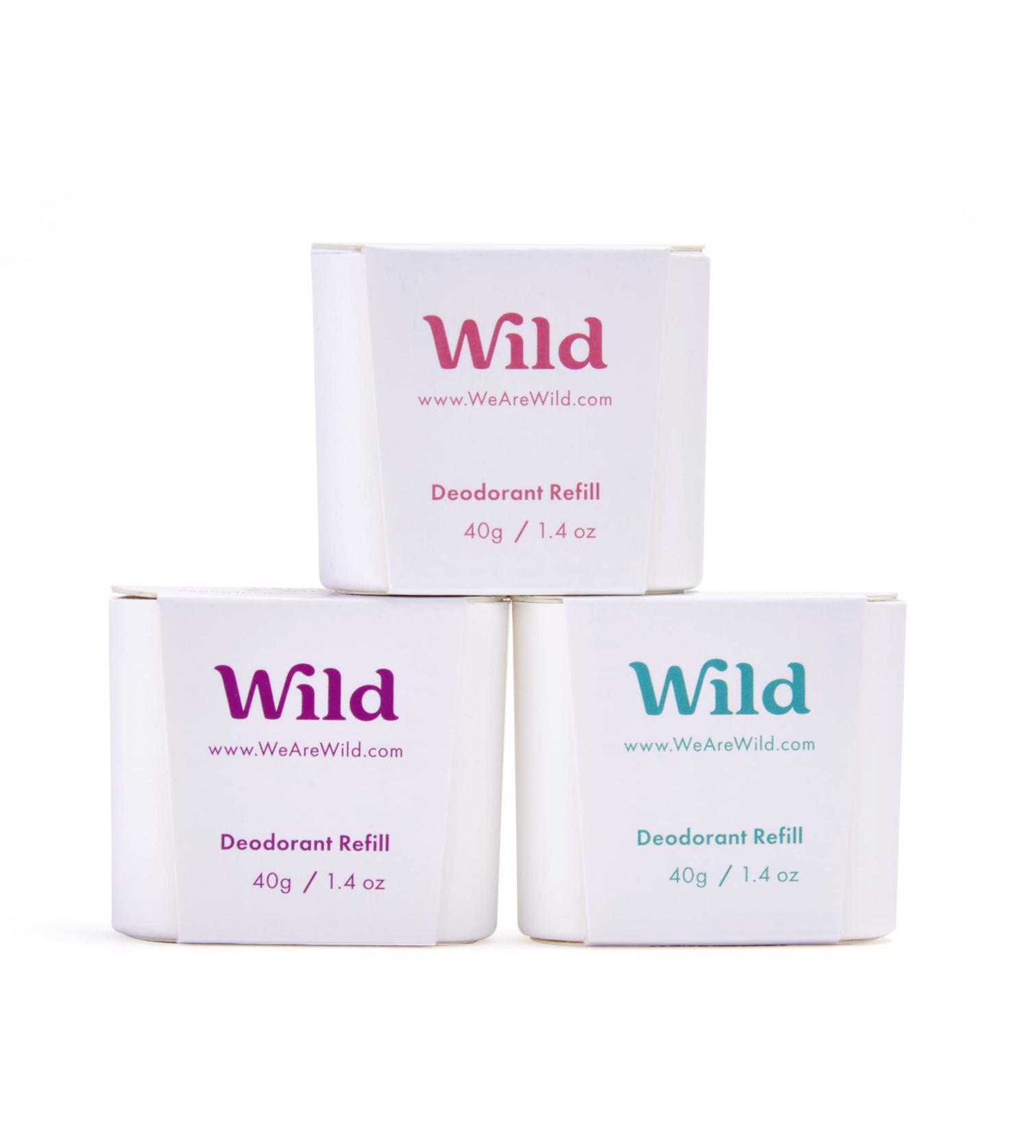 Wild - Natural Refillable Deodorant - Aluminium Free - Refill Variety Pack Includes Fresh Cotton & Sea Salt Jasmine & Mandarin and Coconut & Vanilla Scents - Long Lasting Protection Variety Pack 40 g (Pack of 3) - Buy Online on SooperMarket.com