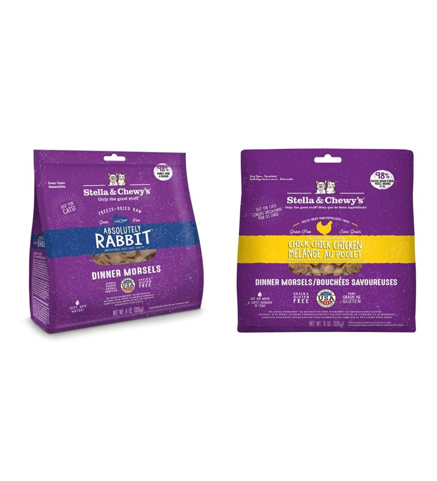 Stella & Chewy's Freeze-Dried Raw Cat Dinner Morsels Bundle | Absolutely Rabbit + Chick Chick Chicken Recipes | 16 oz - Buy Online on SooperMarket.com