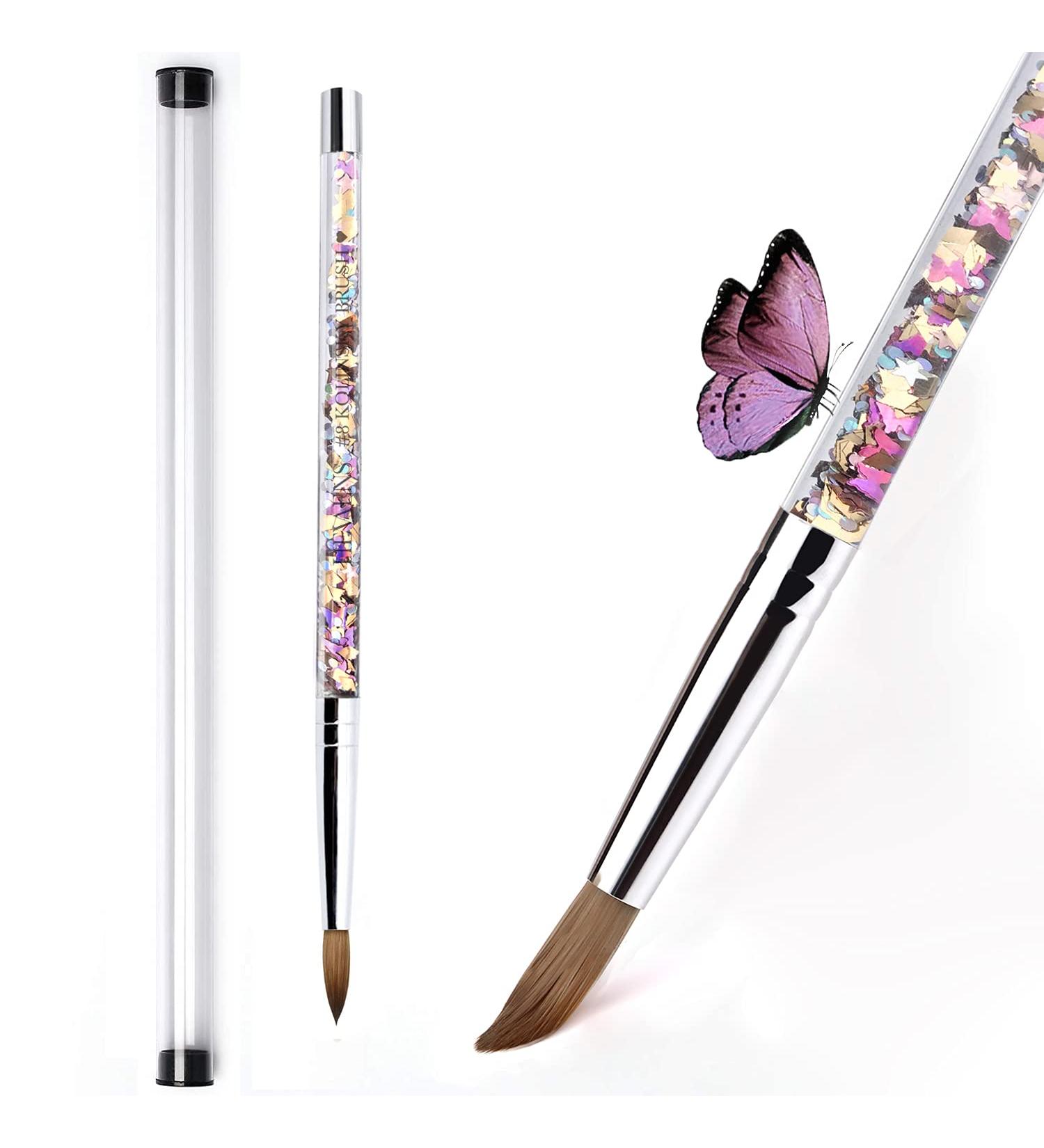 HEVAENS Professional Round Acrylic Nail Brush with Liquid Butterfly Glitter Handle - Size 8 Pink | For Acrylic Powder Liquid Manicure Pedicure - 1pcs - Buy Online on SooperMarket.com