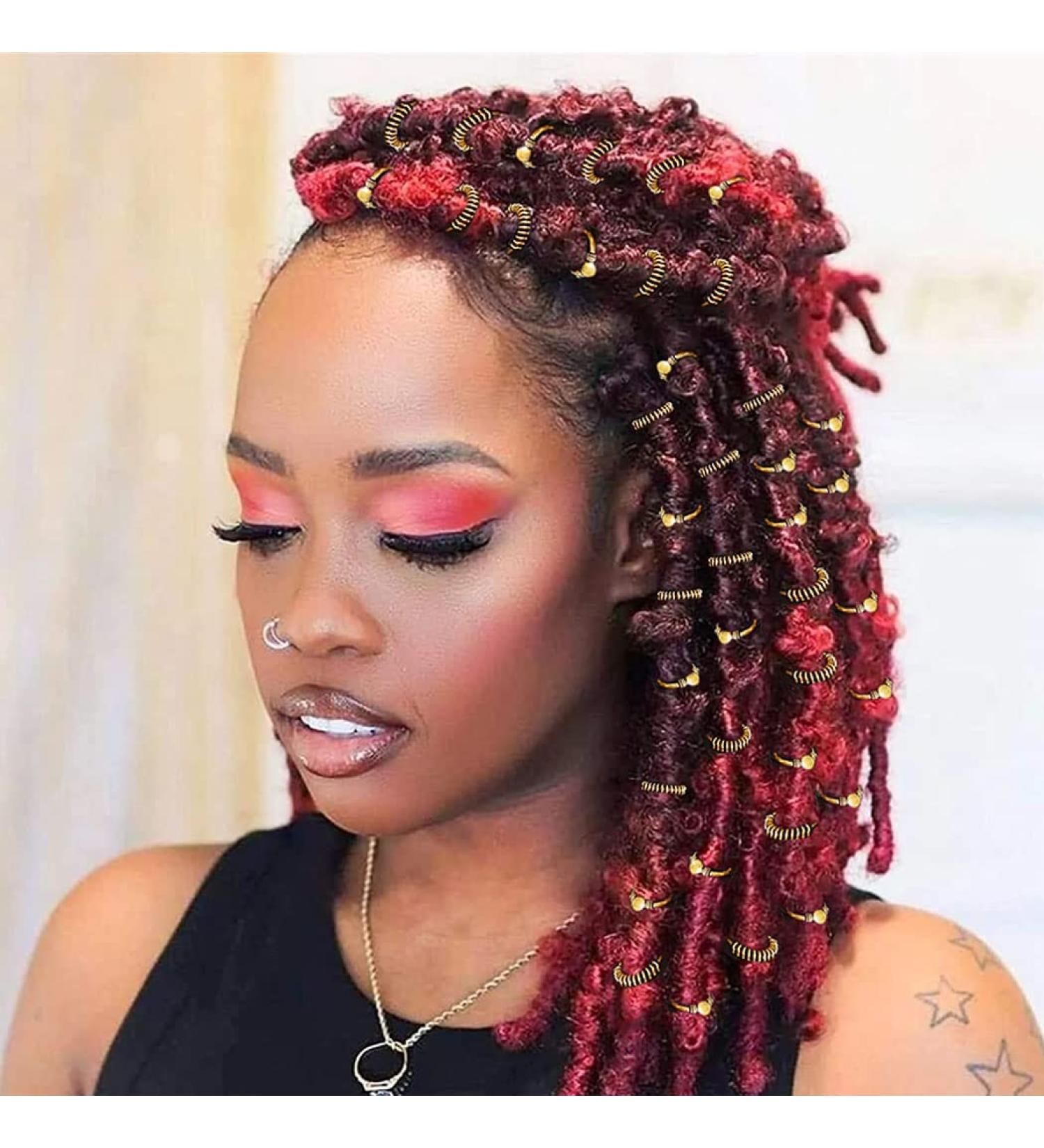 Gold African Deadlock Beads Jewelry Metal Loc Cuff Rings - Pack of 40 | Black Women's Cornrows Braid Hair Jewels - Buy Online on SooperMarket.com