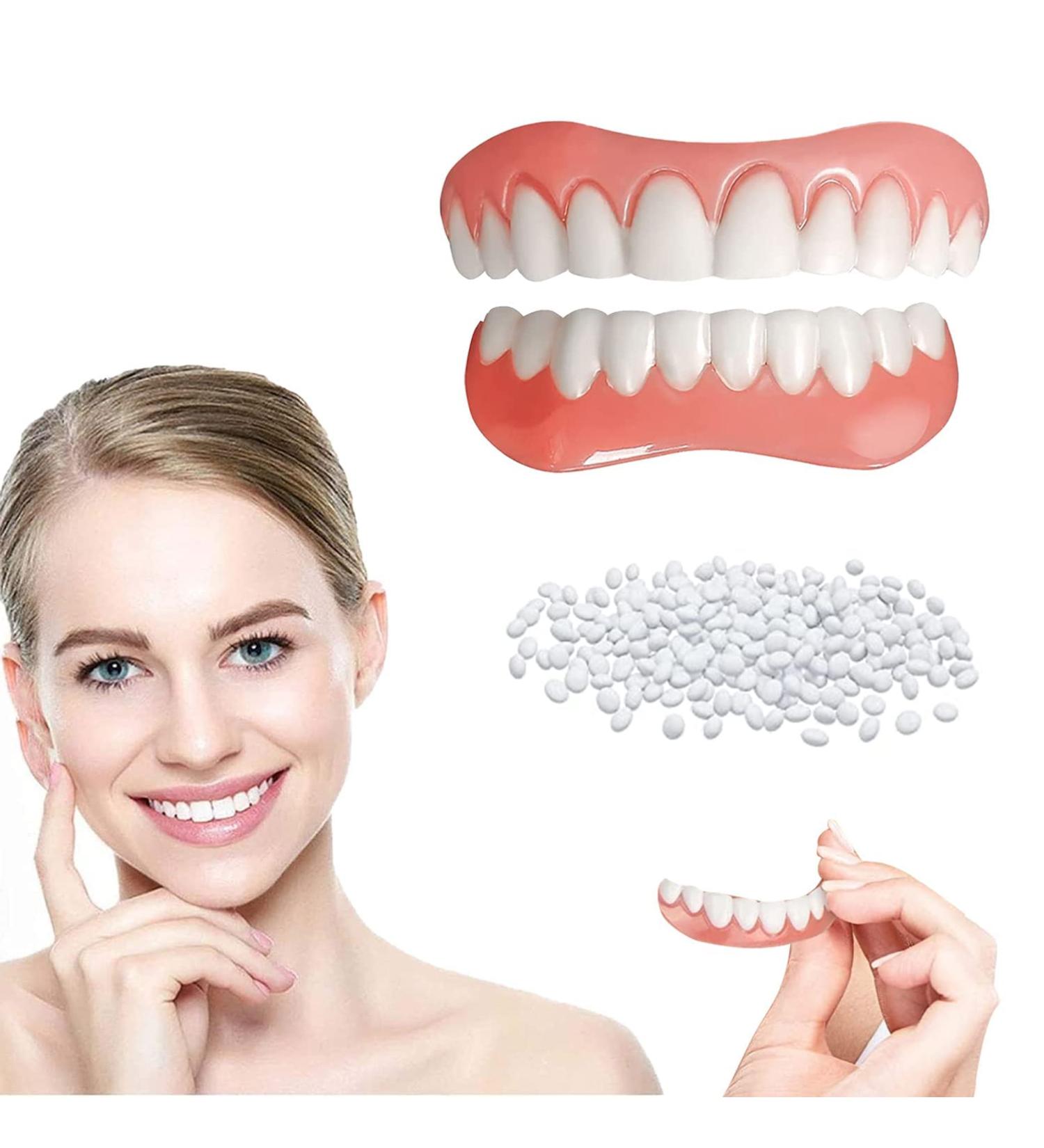 2 PCS Fake Teeth Veneers for Temporary Tooth Repair - Men and Women | Dental Veneers for Upper and Lower Jaw | Regain a Confident Smile with Bright White Results - Buy Online on SooperMarket.com