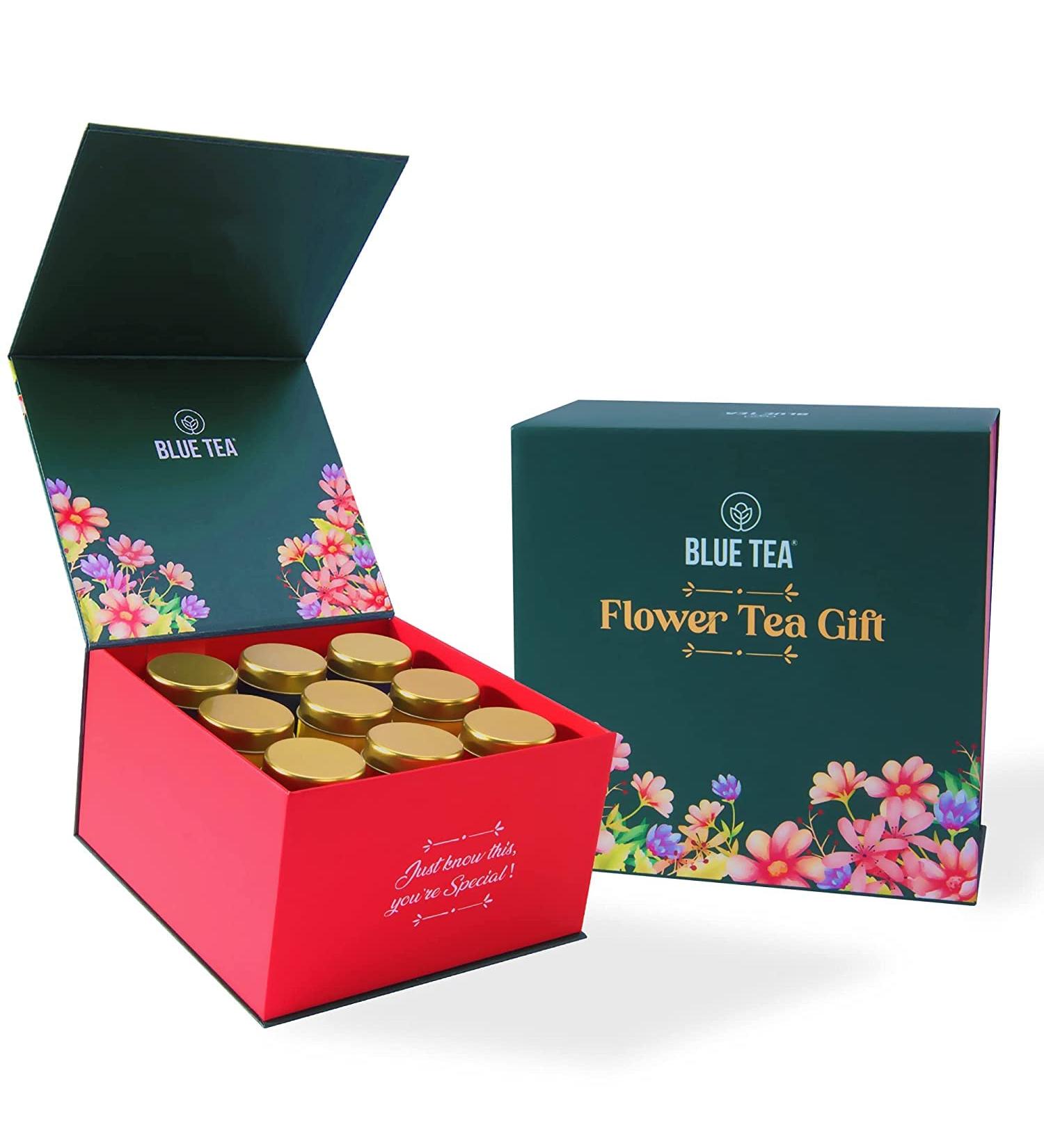 Blue Flower Tea Gift Set - 45 Assorted Tea Bags | Mother's Day Gift for Mom - 9 Flavors Flower Based Tea - Buy Online on SooperMarket.com