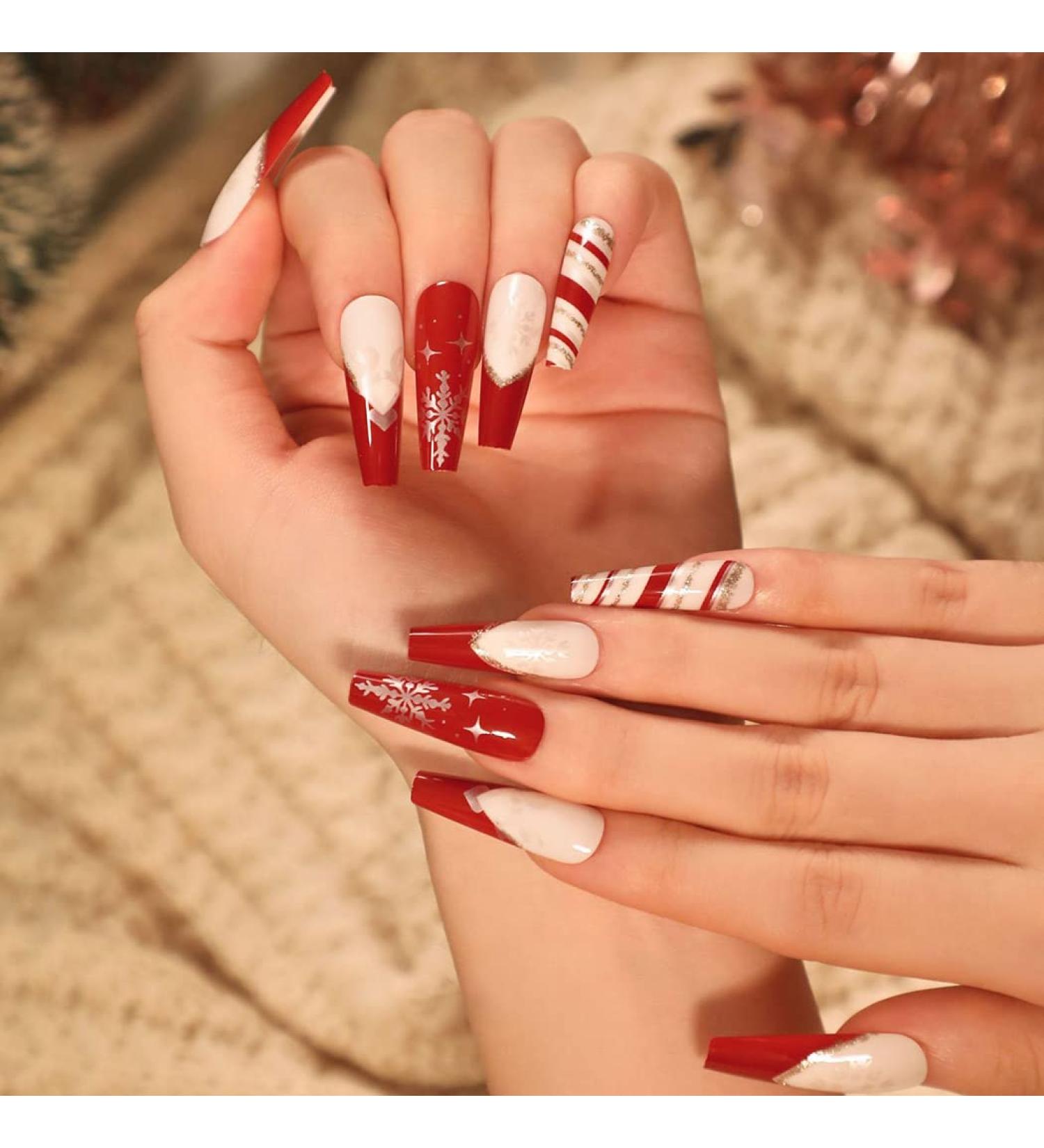 Vatocu Christmas Snowflakes Glitter False Nails - 24pcs Long Xmas Press on Nails for Women and Girls - Buy Online on SooperMarket.com