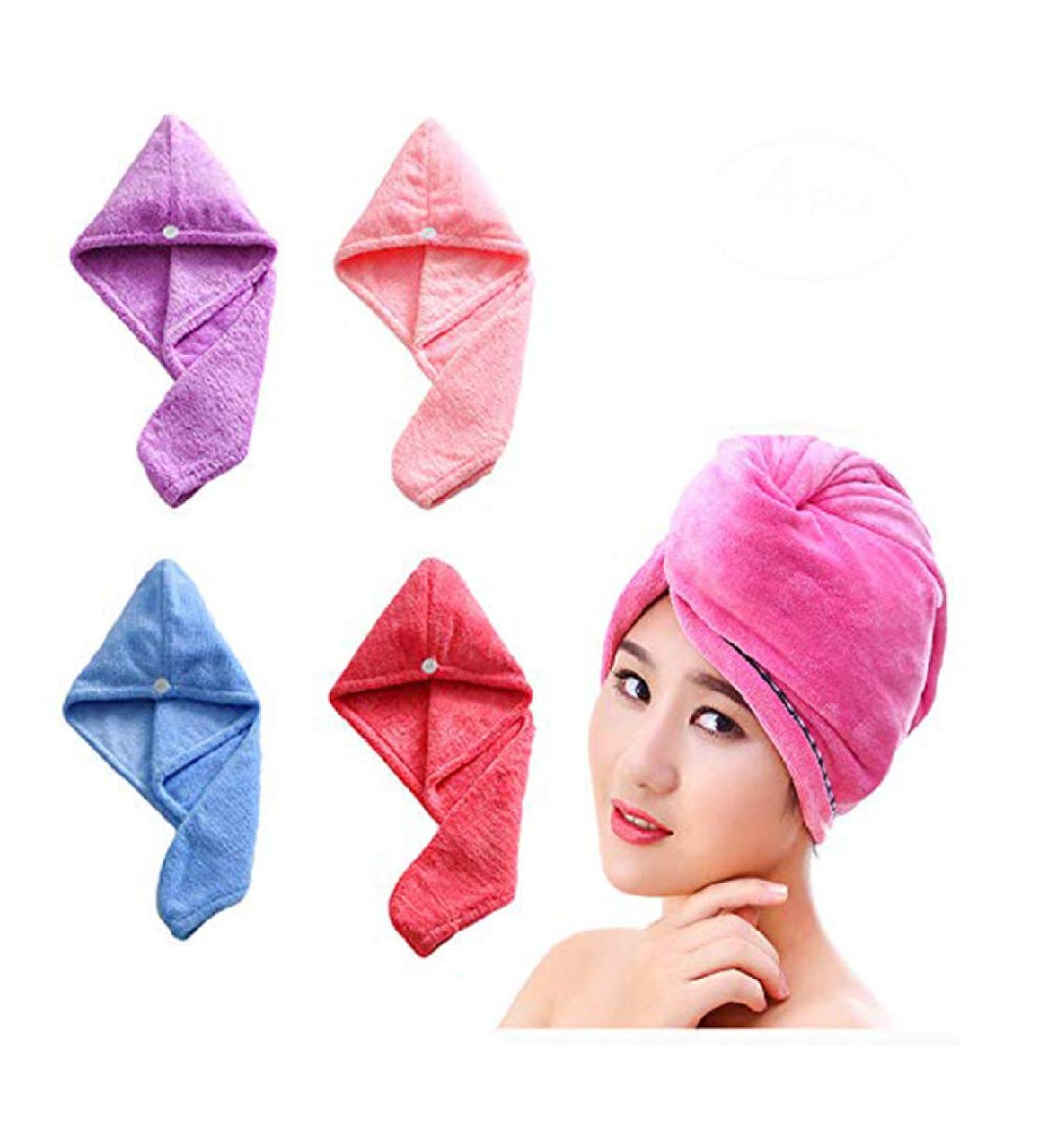 Premium Microfiber Hair Drying Towels - 4 Pack Quick Dry Turbans for Long Hair | Fast Absorbent Shower Wraps - Buy Online on SooperMarket.com