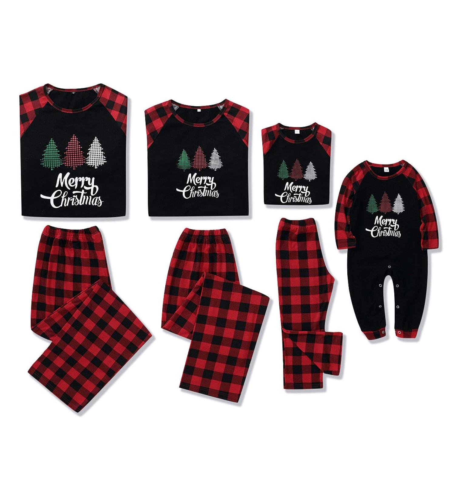 Amissz Christmas Family Pyjamas Set | Matching Holiday Sleepwear for Adults, Kids & Baby | Black Xmas Nightwear | Size 6-7 Years - Buy Online on SooperMarket.com