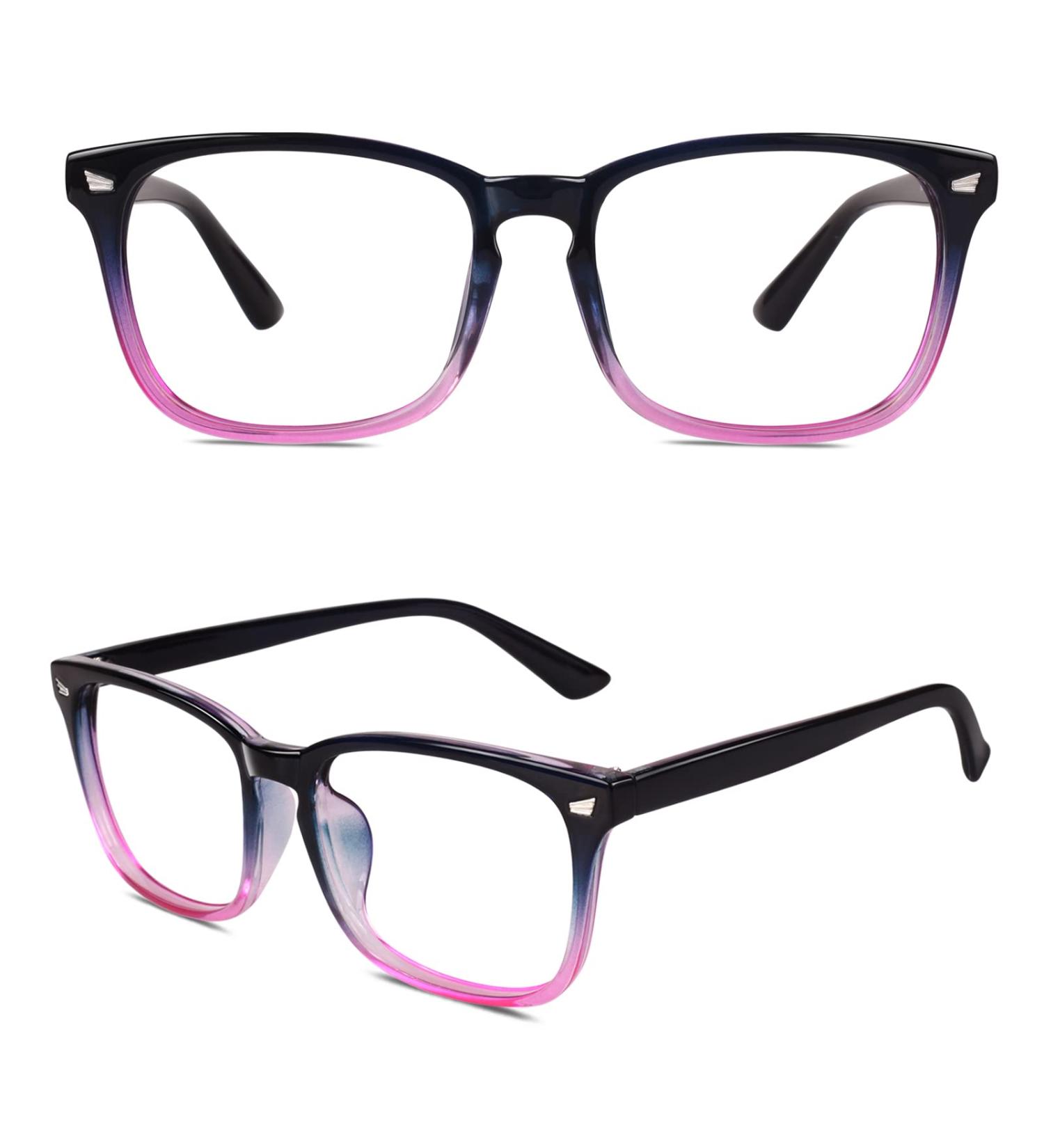 GQUEEN Horn-Rimmed Glasses - Stylish UV400 Fake Glasses for Men & Women | Non-Prescription Nerd Glasses in Purple - Buy Online on SooperMarket.com