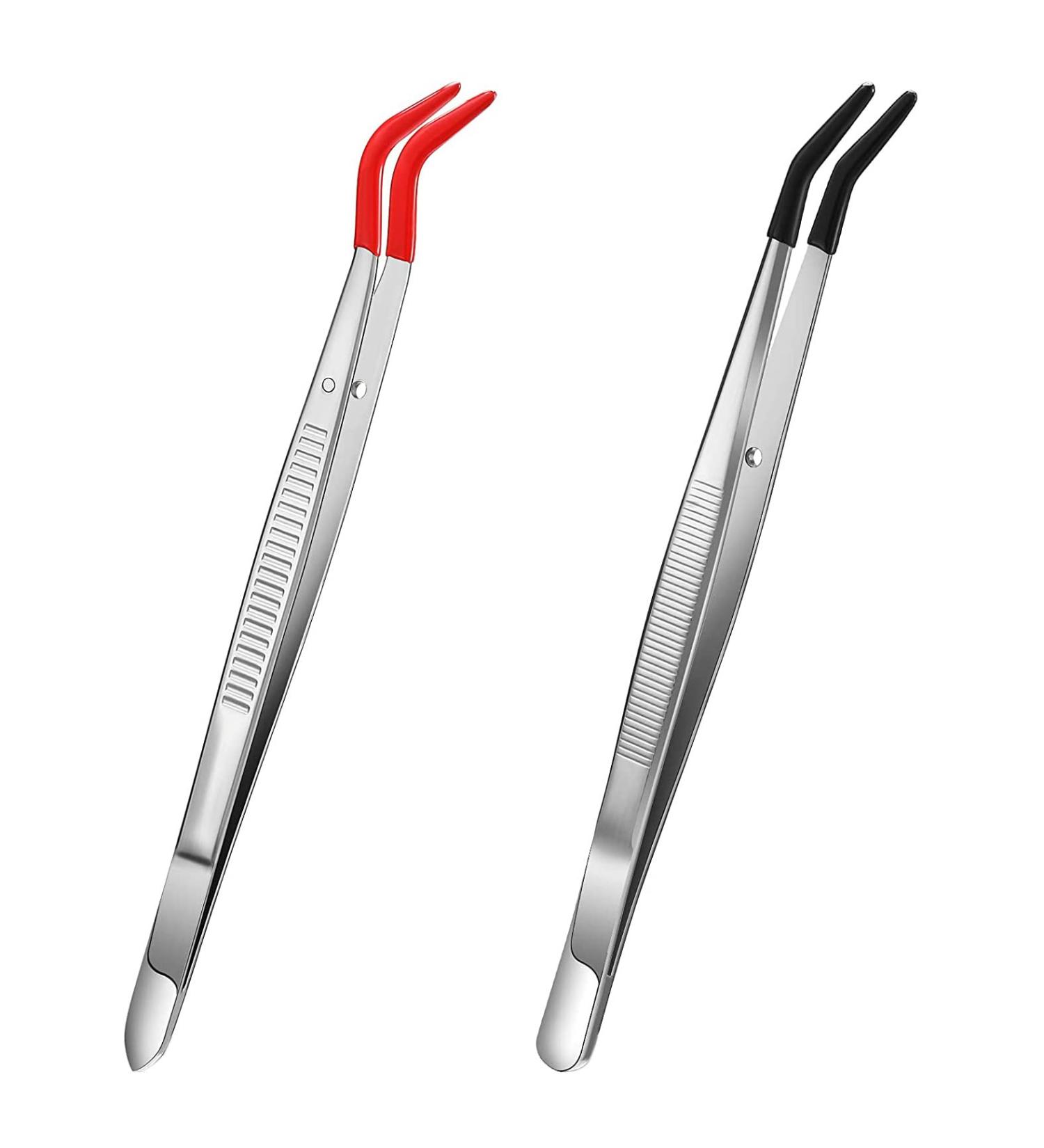 Bcowtte Curved Rubber Tip Tweezers - 2 Pack Stainless Steel Laboratory & Jewelry Making Tools for Precision - Buy Online on SooperMarket.com